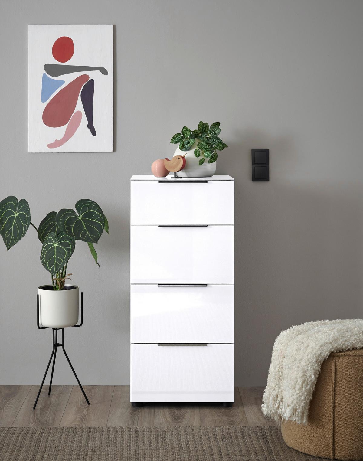 Kommode Siena Weiß - Chromfarben/Schwarz, MODERN, Glas/Holzwerkstoff (45/99/40cm) - Mömax