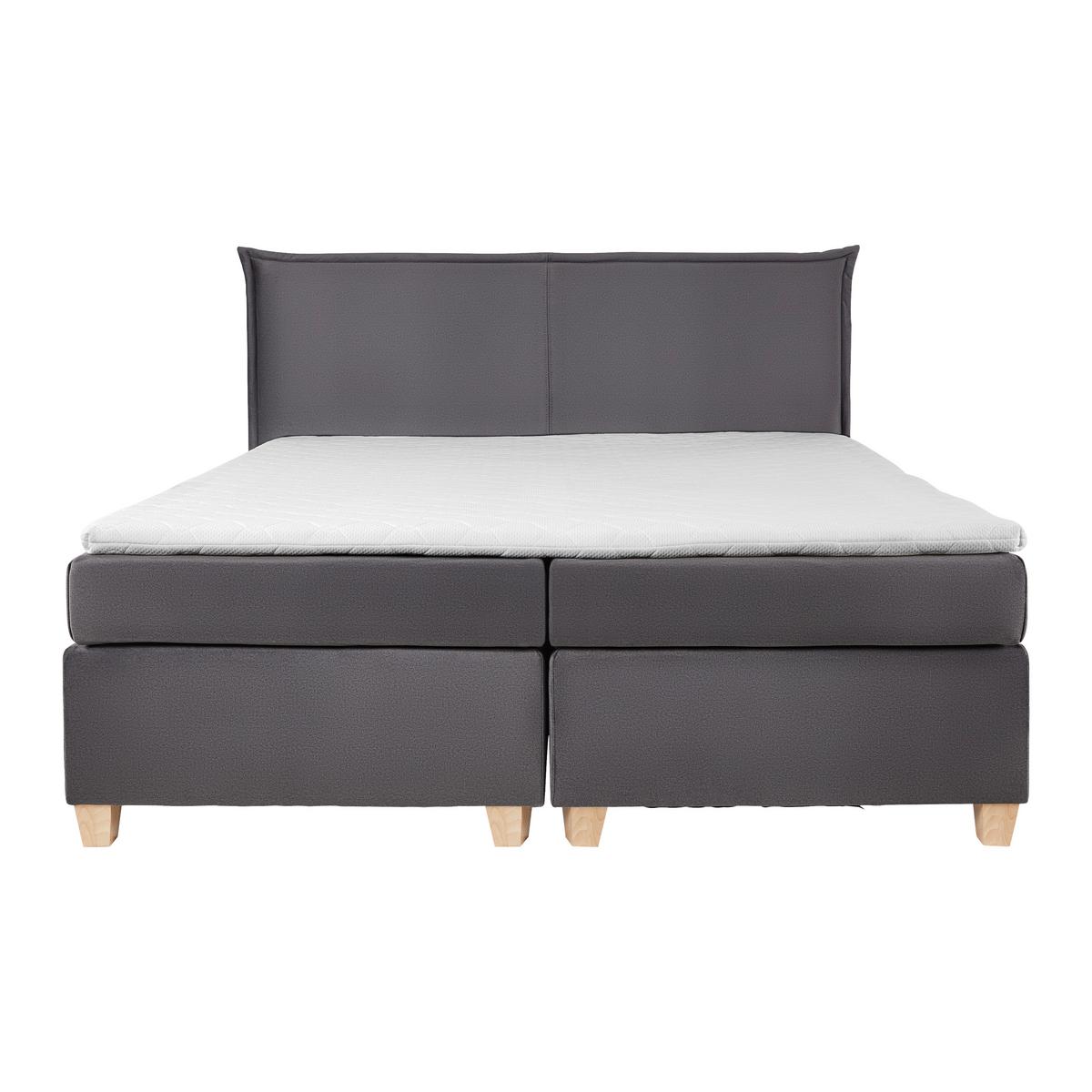 Boxbett Rina ca. 180x200 cm Grau mit Topper - Naturfarben/Grau, MODERN, Holz/Textil (180/200cm) - Bessagi Home