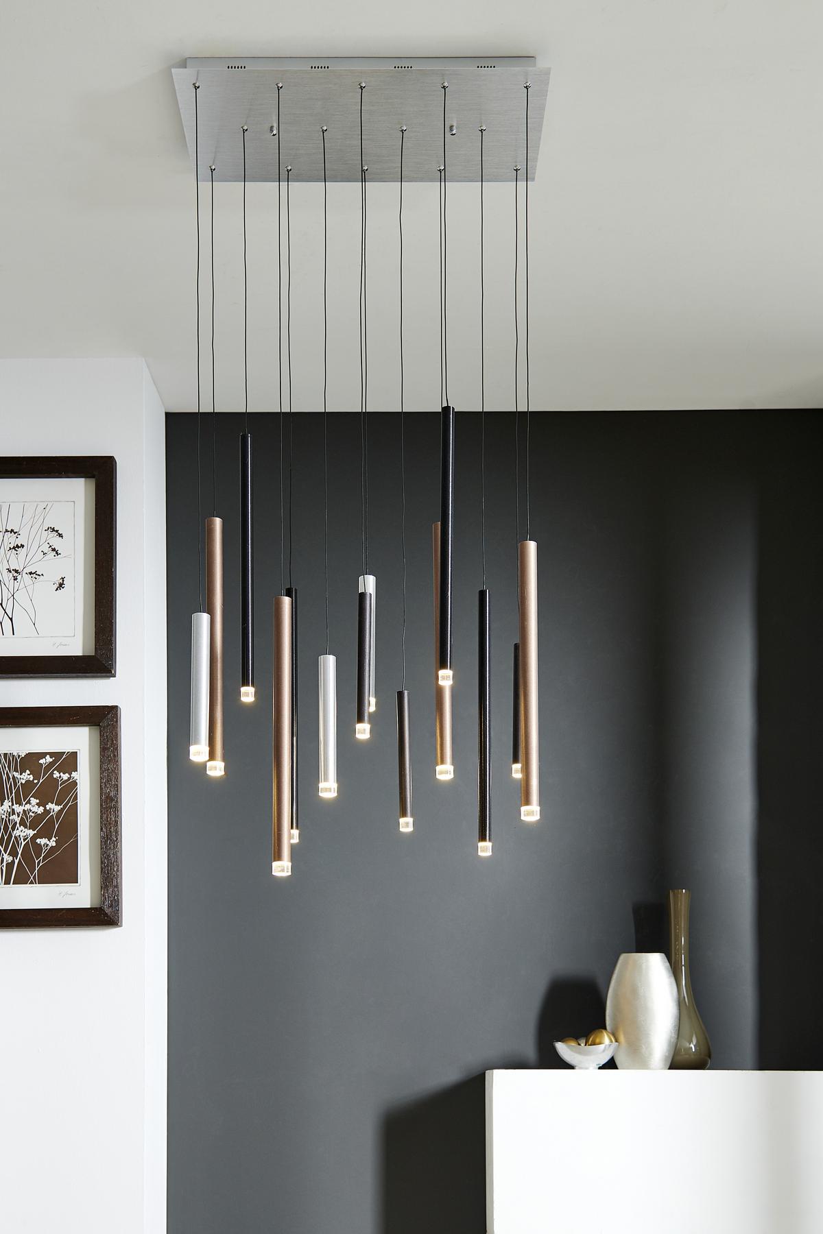 LAMPA WISZĄCA LED G93764/20 CEMBALO - kolor srebrny/czarny, Design, tworzywo sztuczne/metal (70/30/180cm)