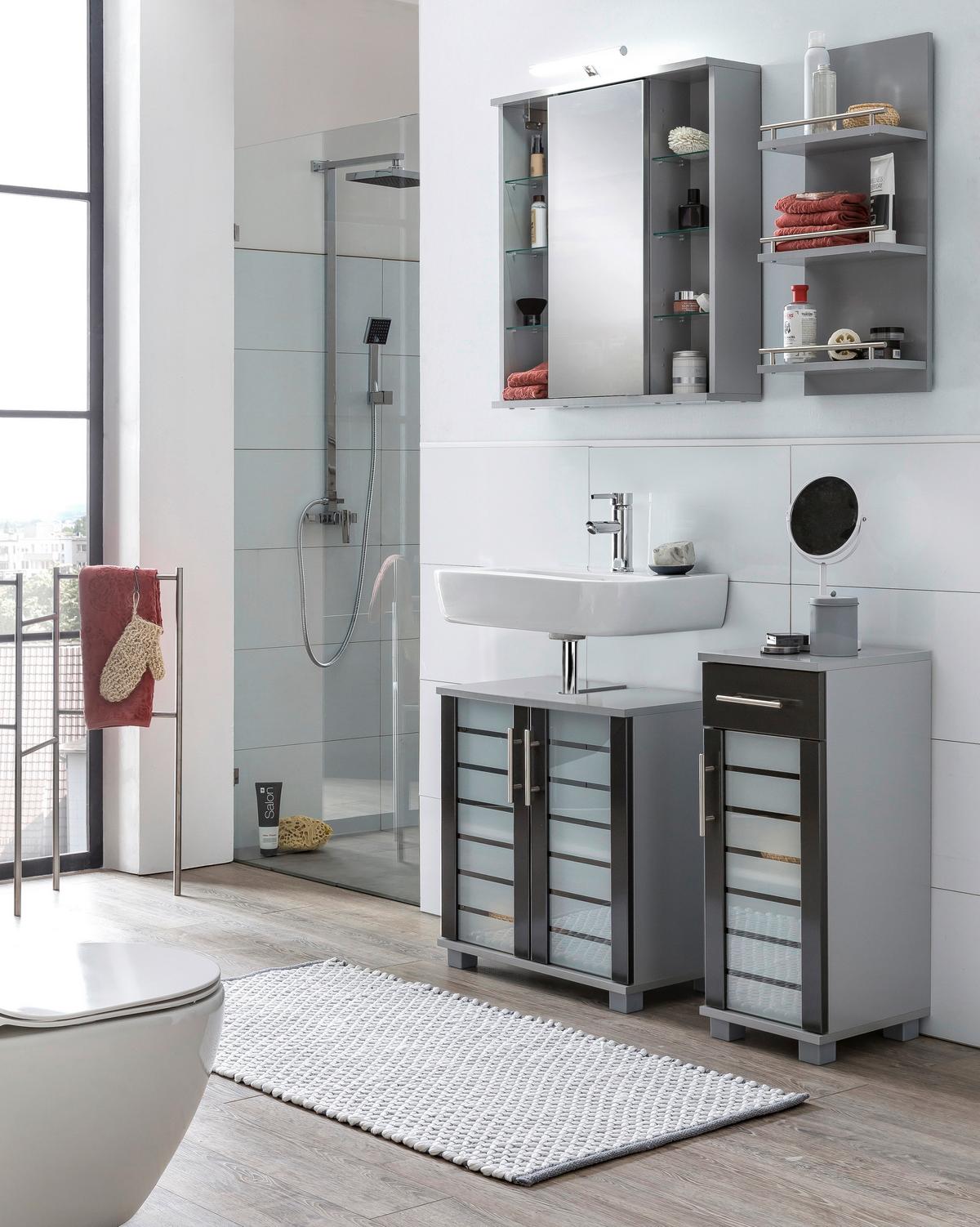 Unterschrank Niko Anthrazit/Silber - Edelstahlfarben/Anthrazit, MODERN, Glas/Holzwerkstoff (30,3/75,3/32,6cm) - MID.YOU