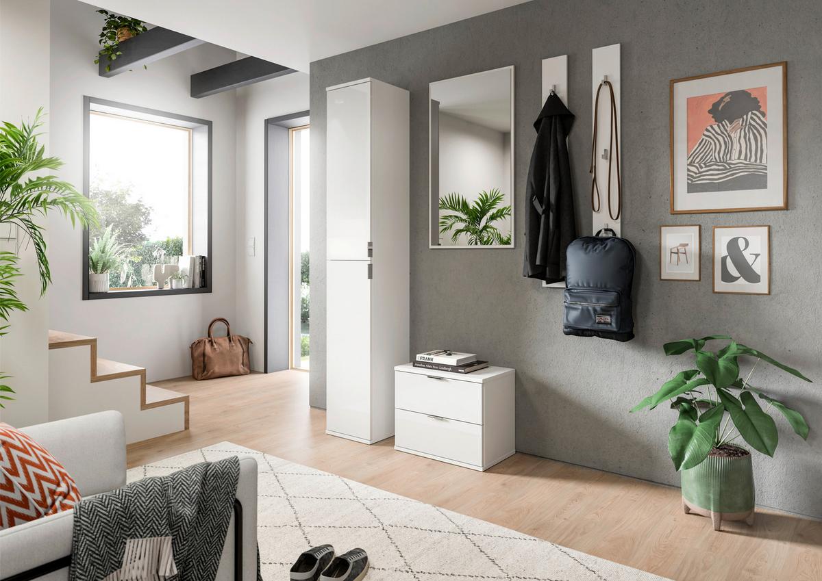 SCHUHBANK PROJEKT X - Weiss Hochglanz/Chromfarben, Design, Holzwerkstoff/Kunststoff (52/42/32cm) - Livetastic