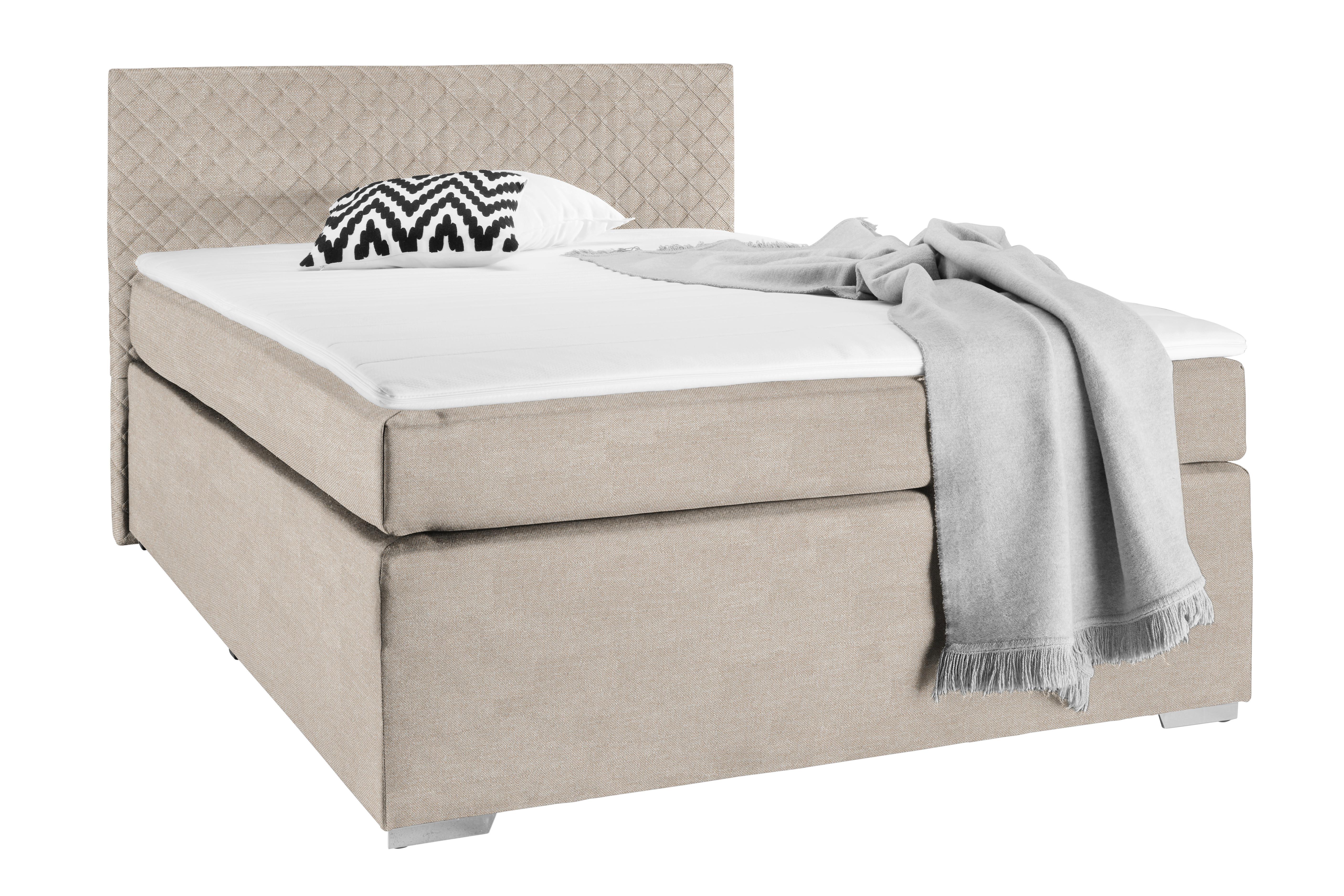 Boxspringbett Mali New in Cappuccino ca. 140x200cm - Chromfarben/Cappuccino, KONVENTIONELL, Kunststoff/Textil (140/200cm) - Based