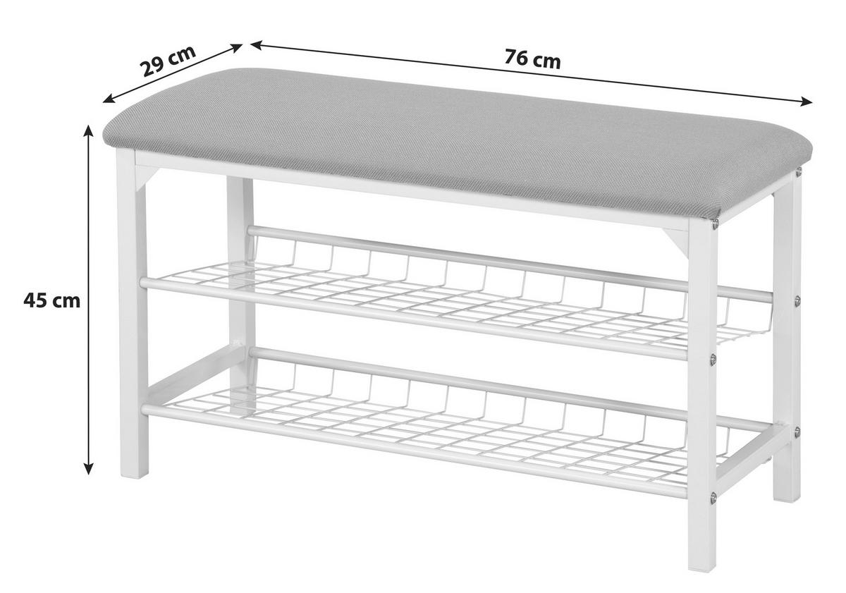 Bancă pentru hol Winny - alb/gri, Modern, metal/textil (76/45/29cm) - Modern Living