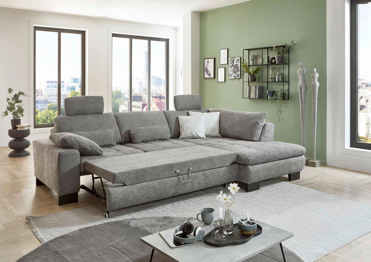 Ecksofa Lando Grau - Schwarz/Grau, MODERN, Textil/Metall (289/84/197cm) - Premium Living