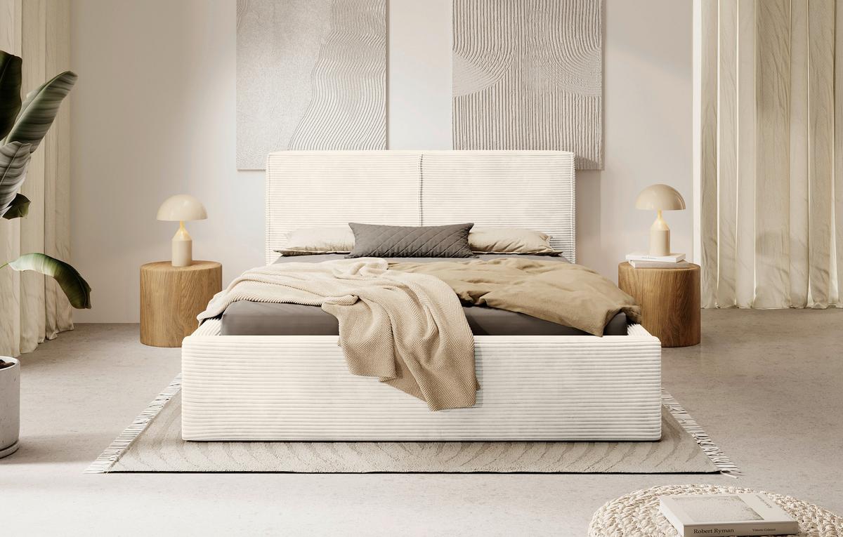 Oblazinjena Postelja Inez, Krem Barva, 180x200cm - črna/krem barve, Moderno, kovina/tekstil (180/200cm) - P & B