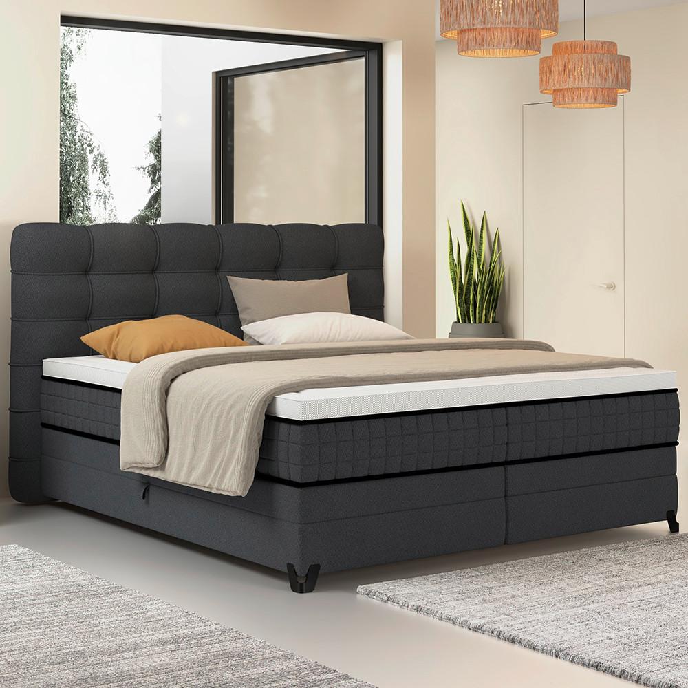 Boxspringbett Carmen C Anthrazit ca. 160x200cm - Anthrazit, KONVENTIONELL, Holz/Holzwerkstoff (160/200cm) - Premium Living