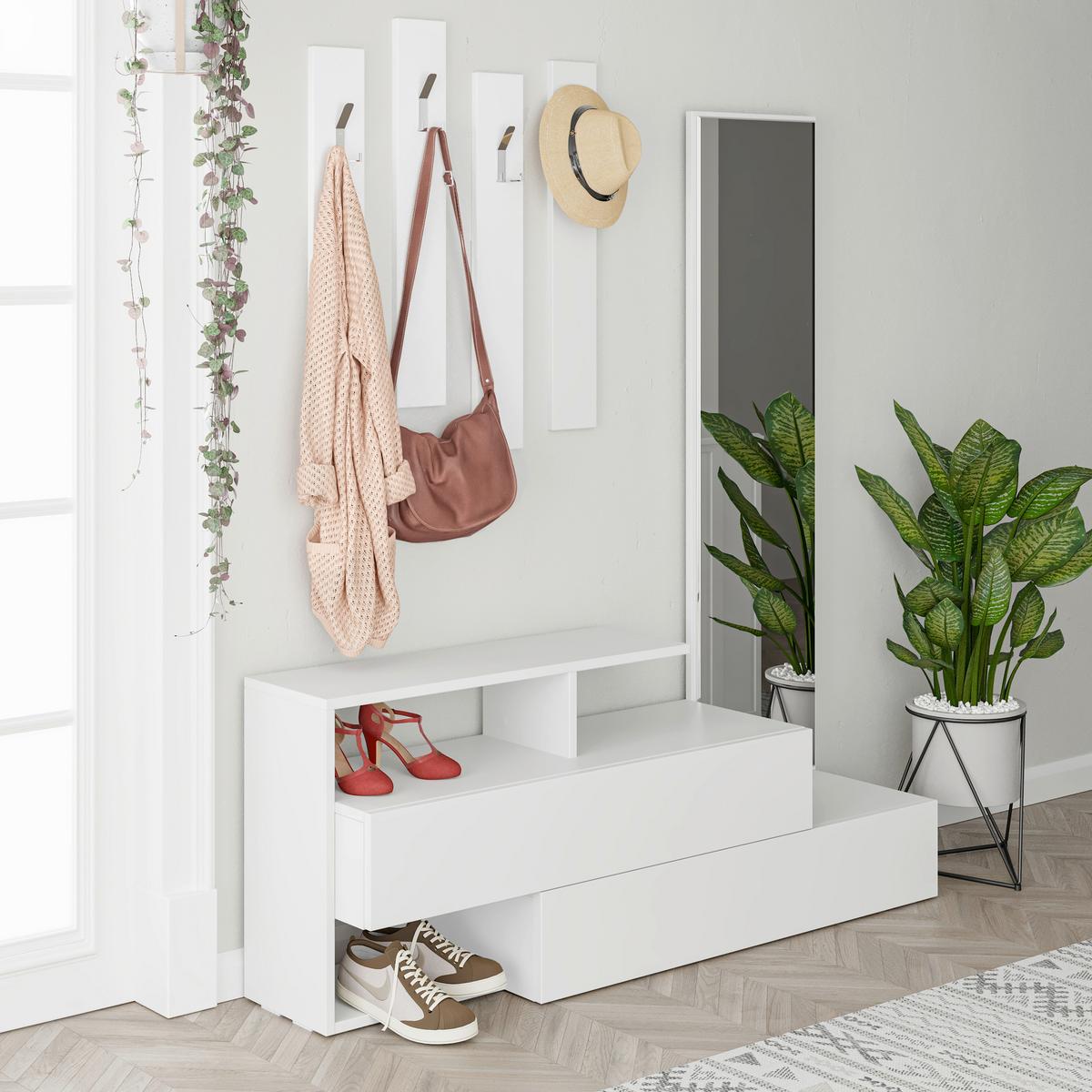 Garderobe Ramda ca. 137x154x35 cm Weiß - Weiß, Design, Holzwerkstoff (137/154/35cm) - Livetastic