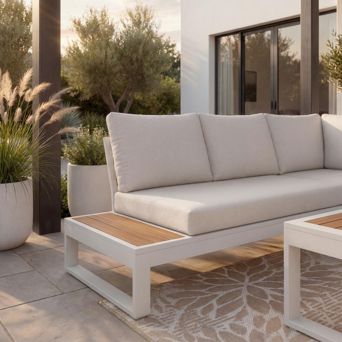 Garnitură grădină Marijana - crem/culoare lemn tec, Modern, plastic/metal (235/68/73cm) - Bessagi Garden