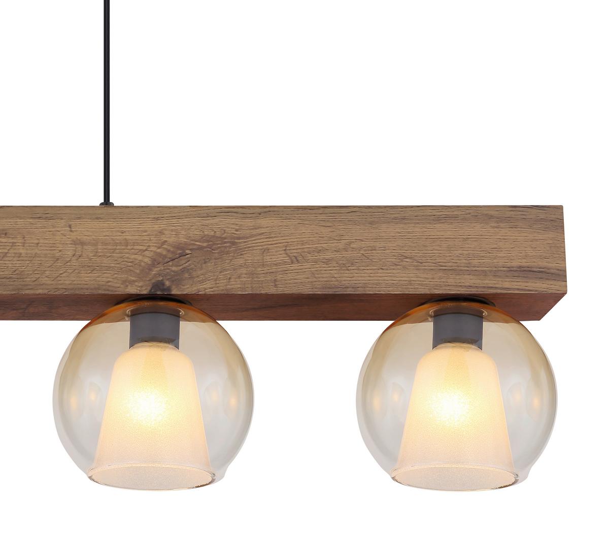 HÄNGELEUCHTE 15773-4H BARRY I - Klar/Dunkelbraun, Basics, Glas/Holzwerkstoff (100/18/120cm) - Globo