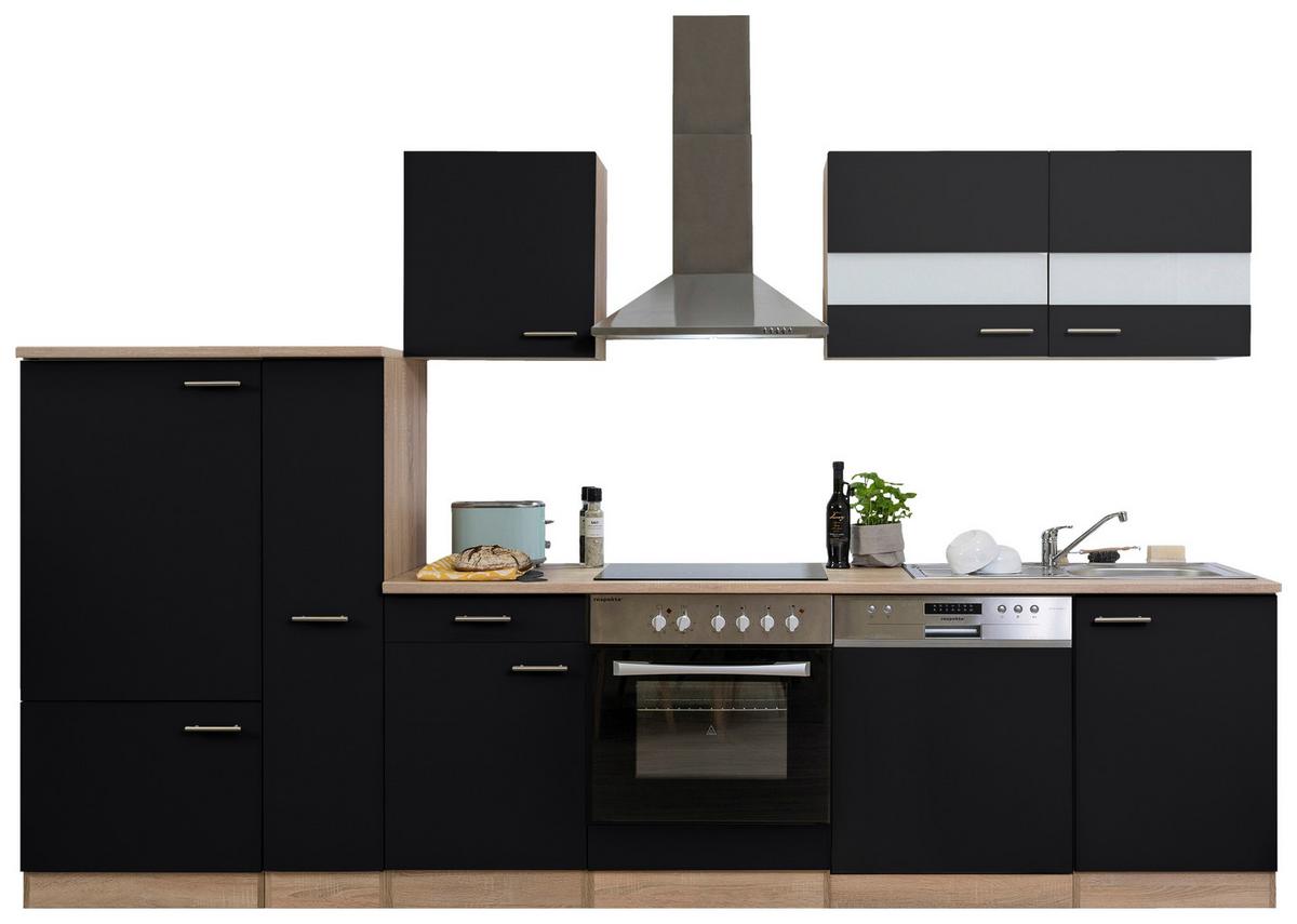 Küchenleerblock LBKB310ESS Schwarz/Eiche ca. 310 cm - Edelstahlfarben/Eichefarben, Basics, Holzwerkstoff/Metall (310cm) - Respekta