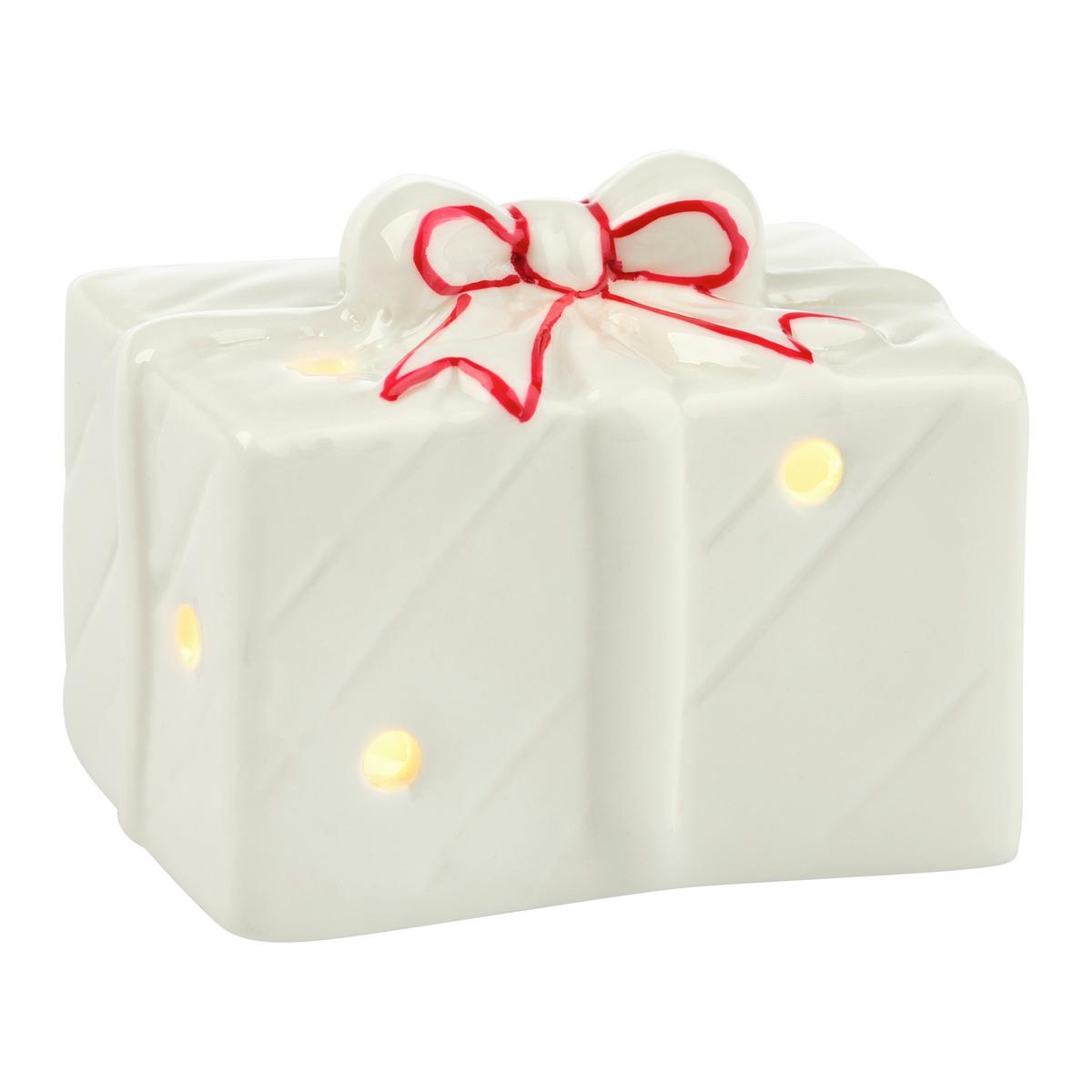 Weihnachtsfigur Gift Rot/Weiß - Rot/Weiß, KONVENTIONELL, Keramik (6,2/4,8/4,7cm) - Mömax