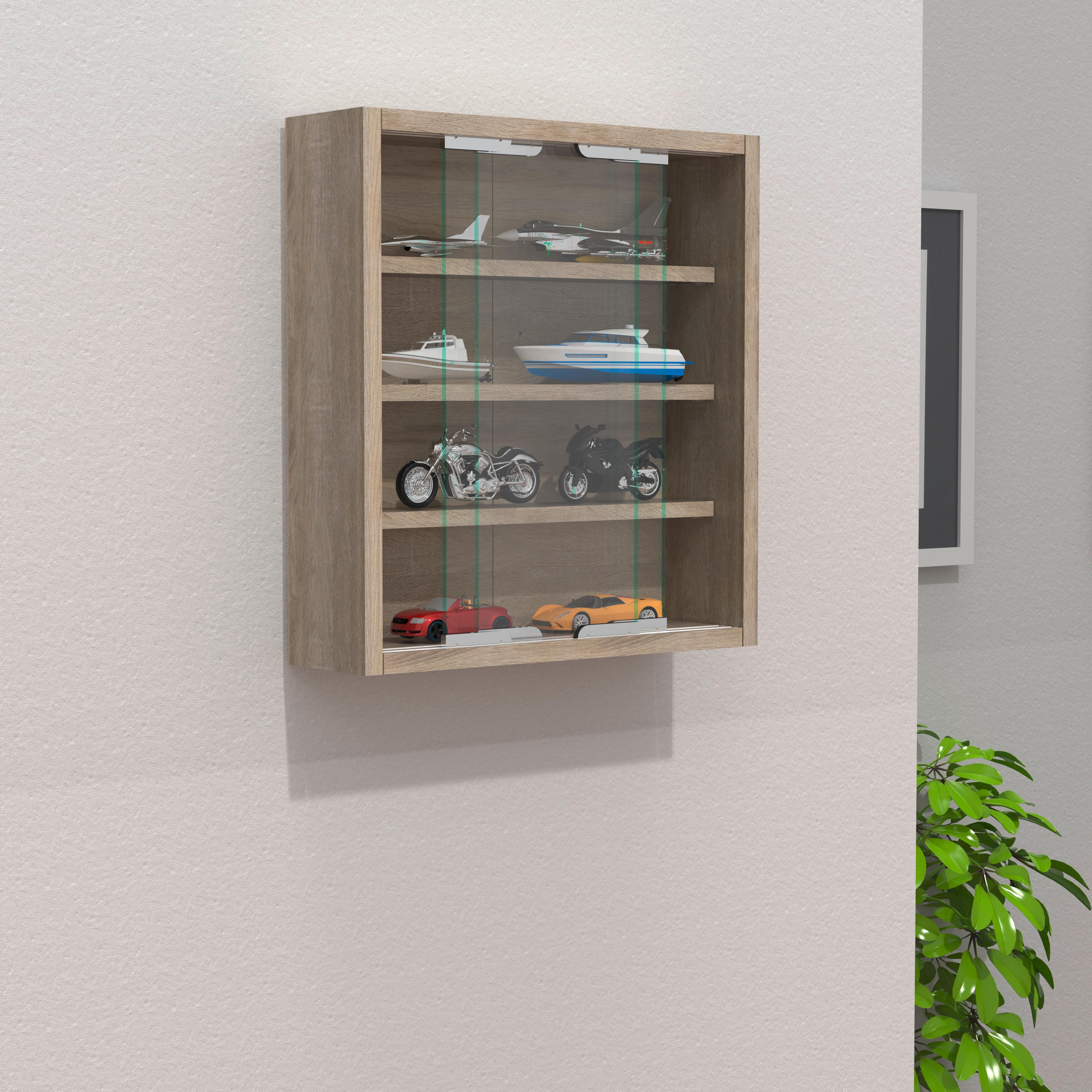 Viseča Vitrina Agisa S, Hrast - srebrne barve/hrast sonoma, Moderno, steklo/leseni material (37/40/10cm) - MID.YOU