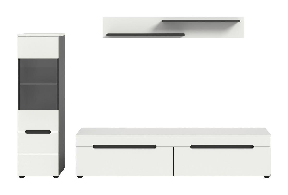 Wohnwand Canu Weiß/Basalt Grau - Schwarz/Weiß, Design, Holzwerkstoff/Kunststoff (221/141/33cm) - Livetastic