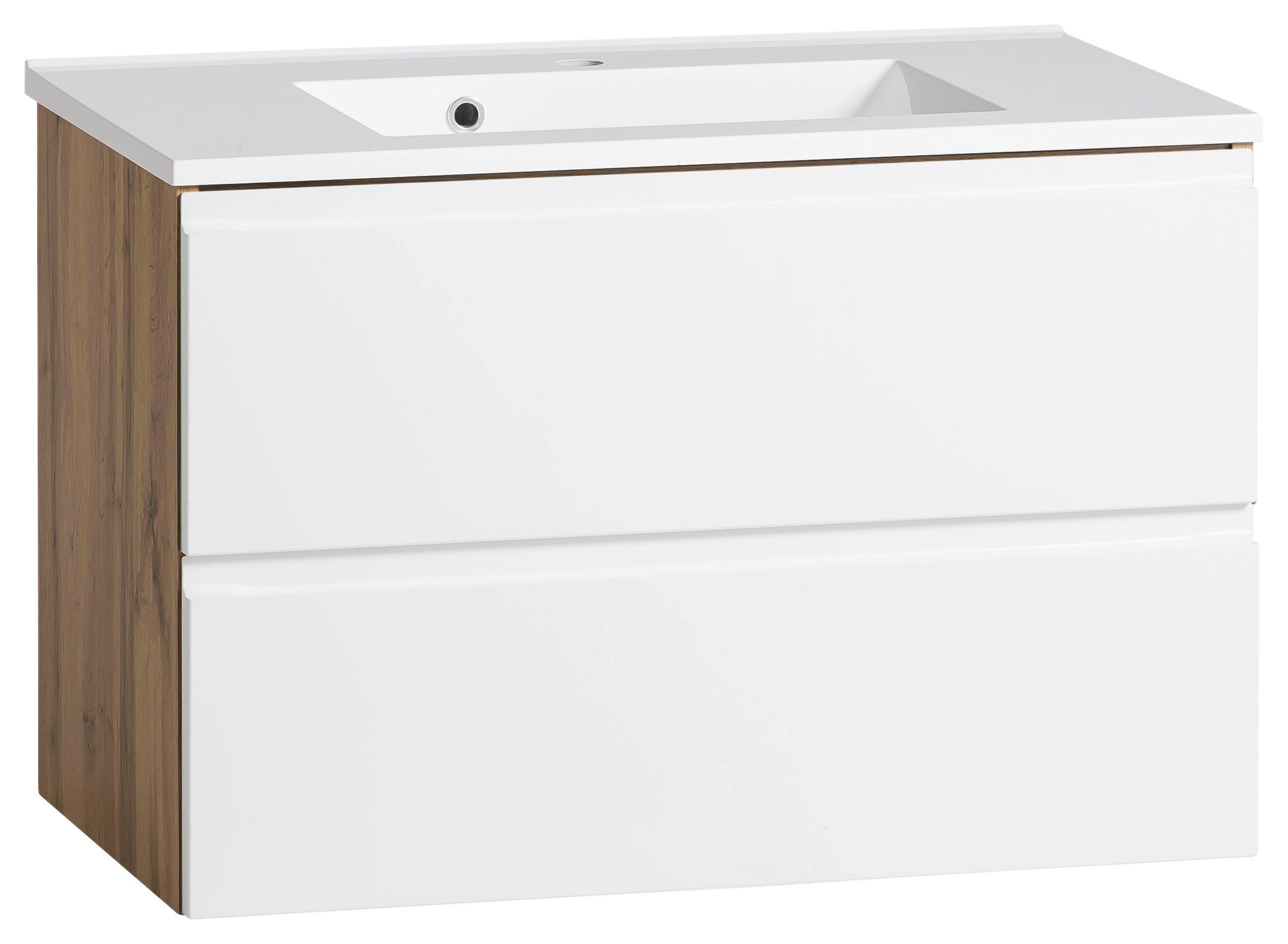 Waschtischkombi Vasere ca. 80 cm Weiß/Eiche - Eiche Wotan, MODERN, Holzwerkstoff/Stein (80cm) - Held