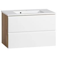 Waschtischkombi Vasere ca. 80 cm Weiß/Eiche - Eiche Wotan, MODERN, Holzwerkstoff/Stein (80cm) - Held