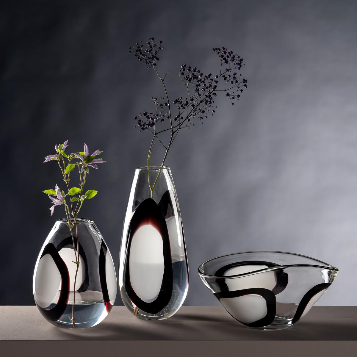 Vase Schwarz/Weiß - Klar/Schwarz, Design, Glas (17,5/37/17,5cm) - Leonardo