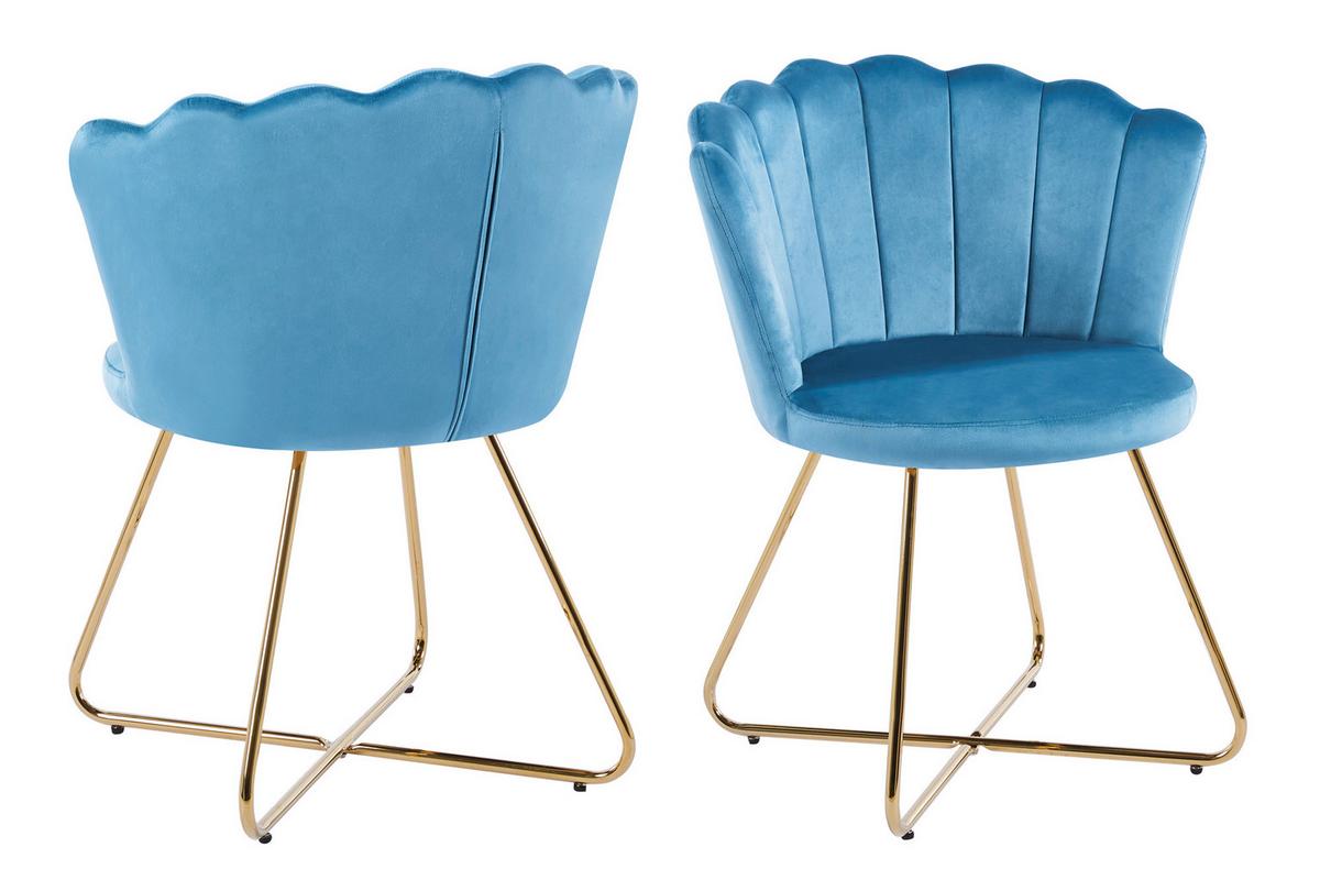 Set Stolov Samt, Modra, 2-Delni - zlate barve/modra, Moderno, kovina/tekstil (69,5/85/66cm) - Livetastic