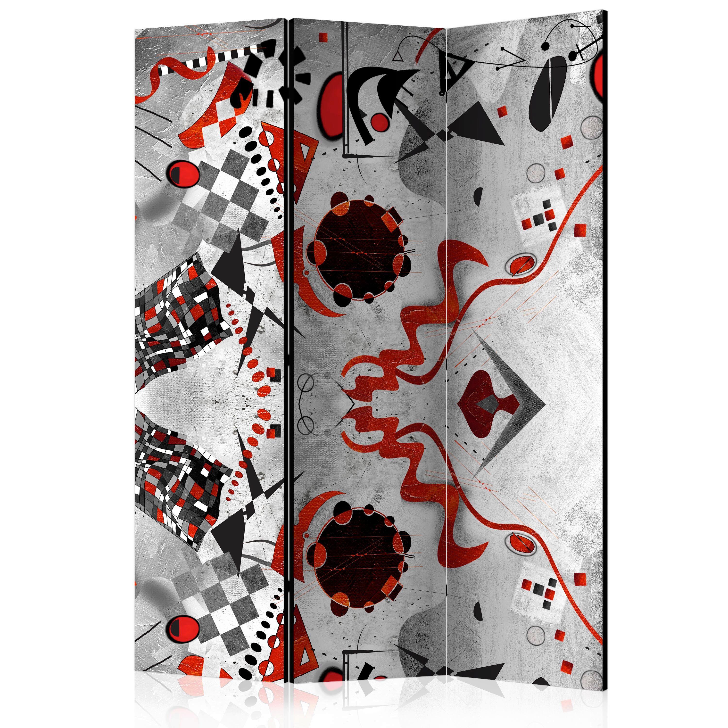 Paravan Geometric Cosmos, 3-Delni, Dvostranski - rdeča/siva, Basics, tekstil/les (135/172/3cm) - artgeist