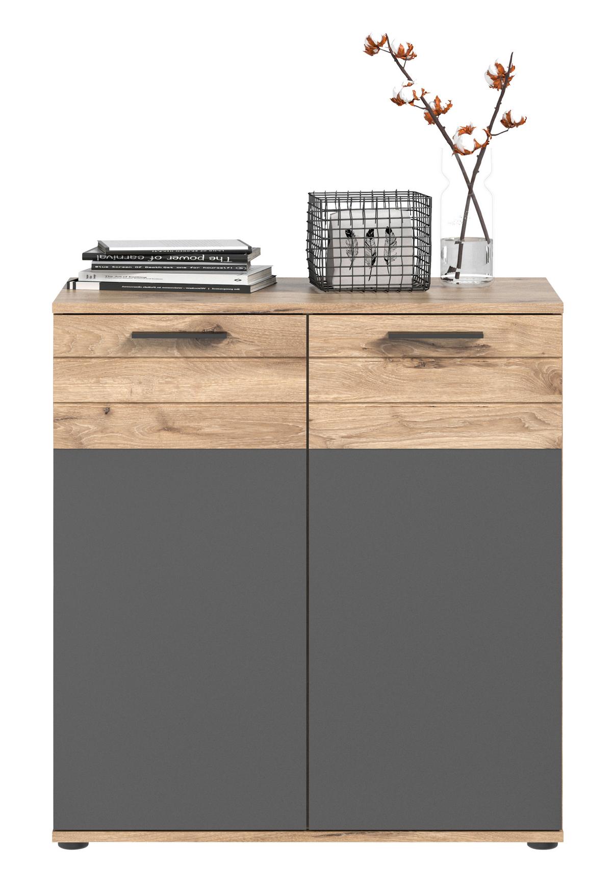 Kommode Mason ca. 80x87 cm Eiche/Grau - Eichefarben/Grau, Holzwerkstoff/Kunststoff (80/87/40cm) - MID.YOU