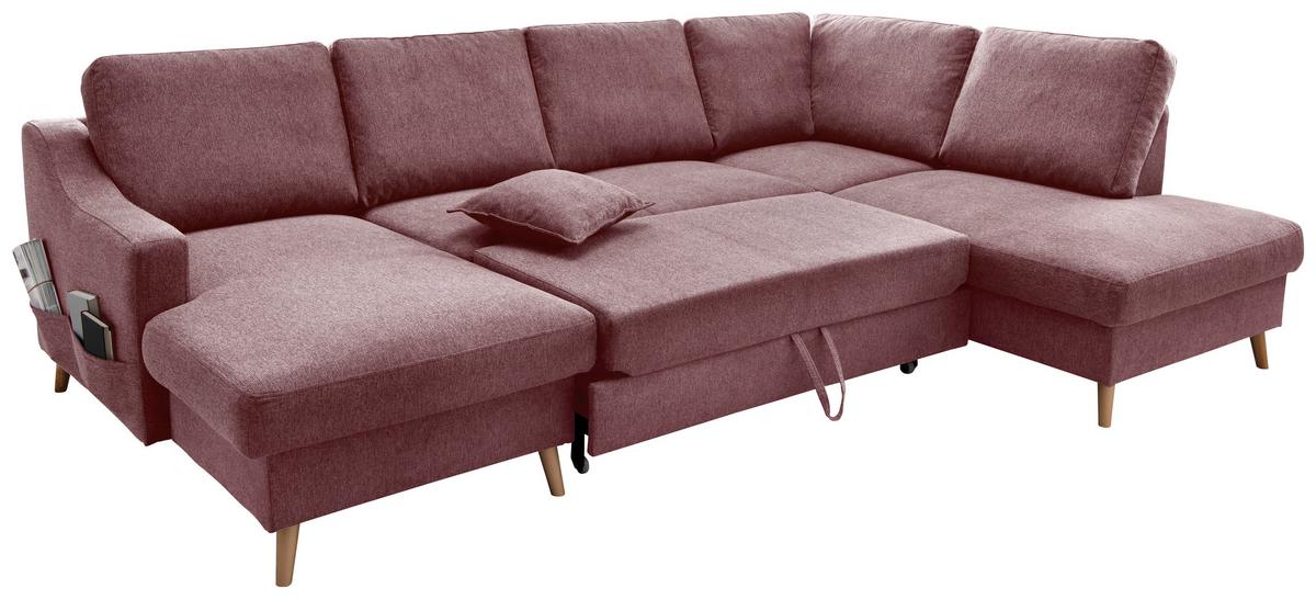 Wohnlandschaft Valentina Rosa Struktur - Rosa/Naturfarben, KONVENTIONELL, Holz/Textil (150/301/200cm) - P & B