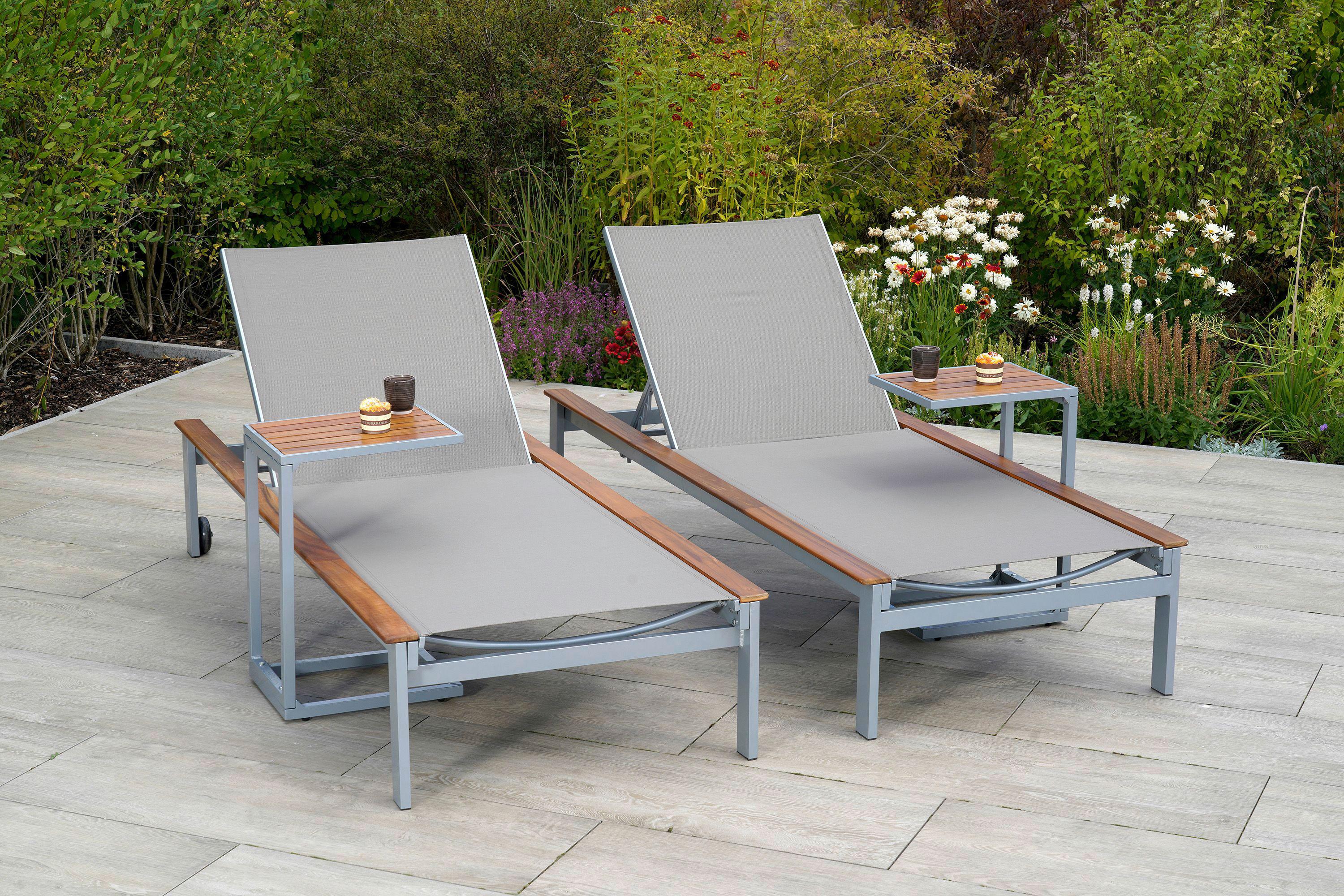 Gartenbeistelltisch "CEE", Akazie/Aluminium - Silberfarben/Naturfarben, MODERN, Holz/Metall (41/32/61cm) - Gardenson