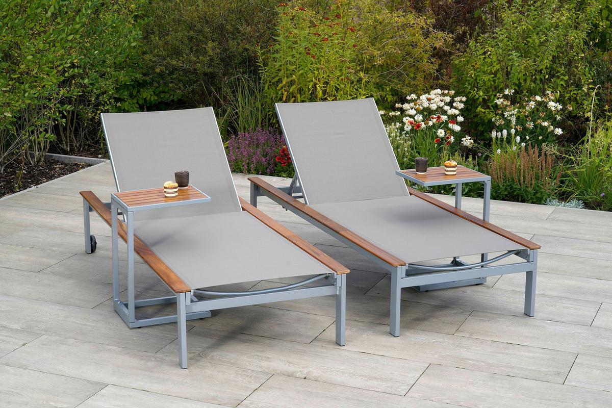 Gartenbeistelltisch "CEE", Akazie/Aluminium - Silberfarben/Naturfarben, MODERN, Holz/Metall (41/32/61cm) - Gardenson