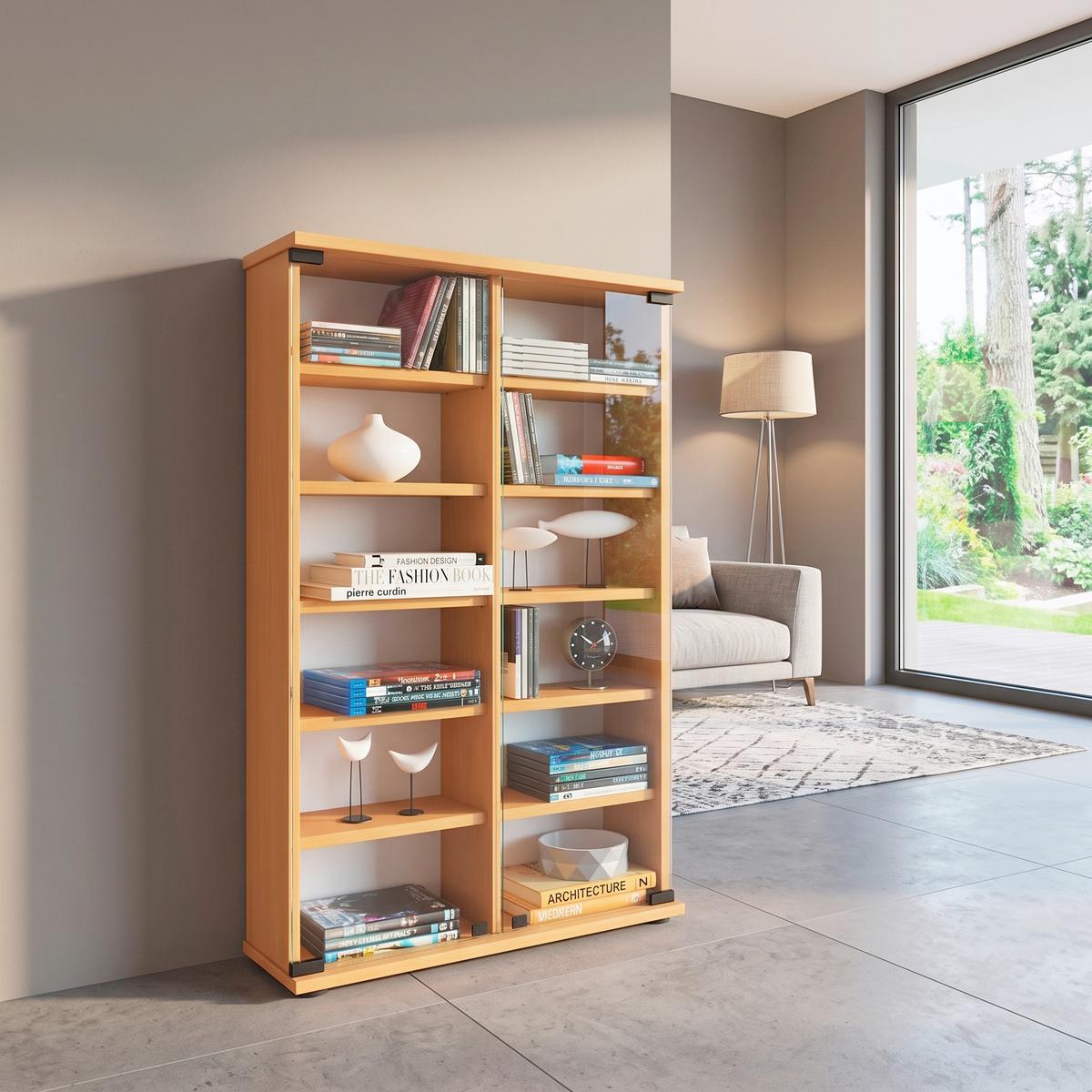 CD-Regal Zuntisa in Buchefarbe, B: 60 cm - Buchefarben, KONVENTIONELL, Glas/Holzwerkstoff (60/91,5/18cm) - MID.YOU