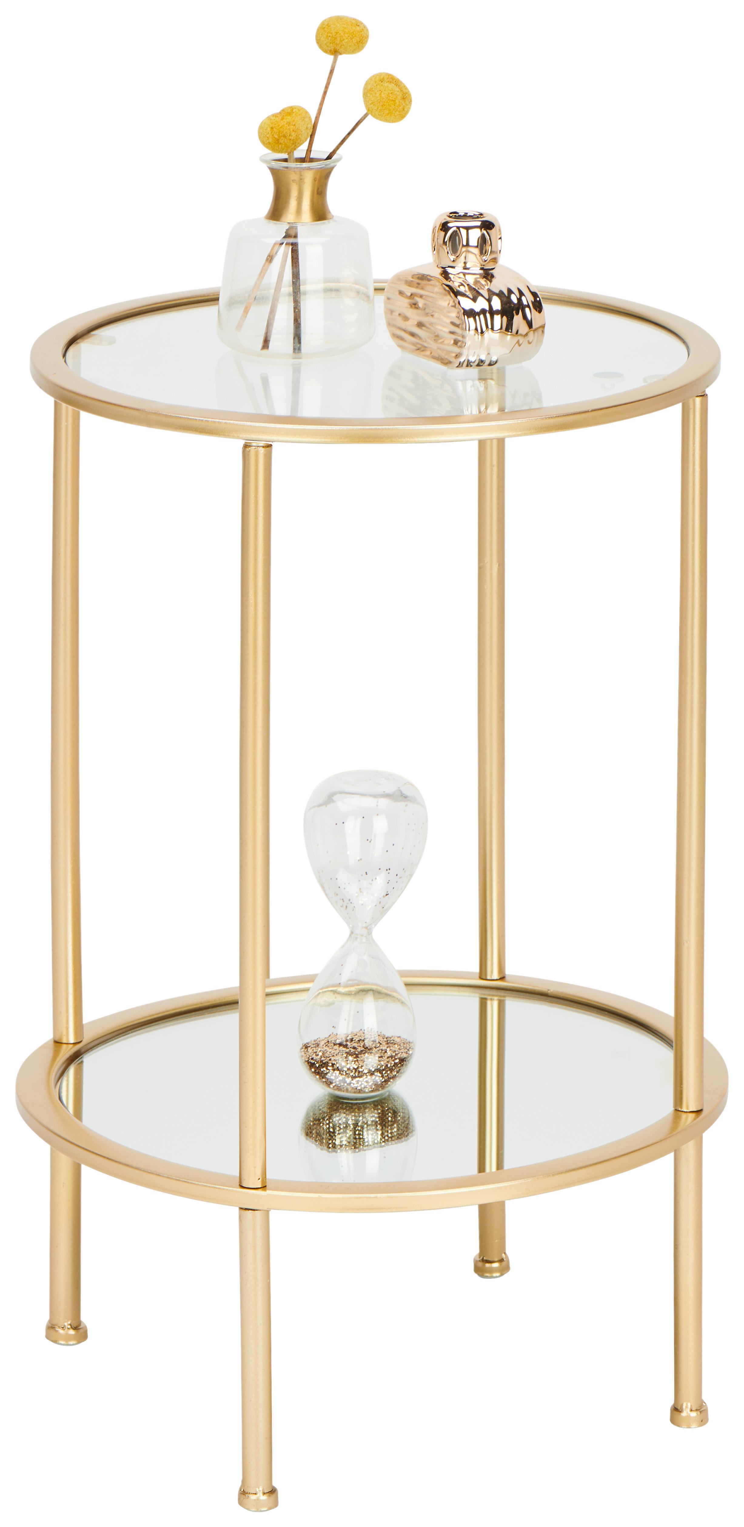 STOLIK BOCZNY FARO 1 - kolor złoty, Basics, metal/szkło (38/38/55cm)