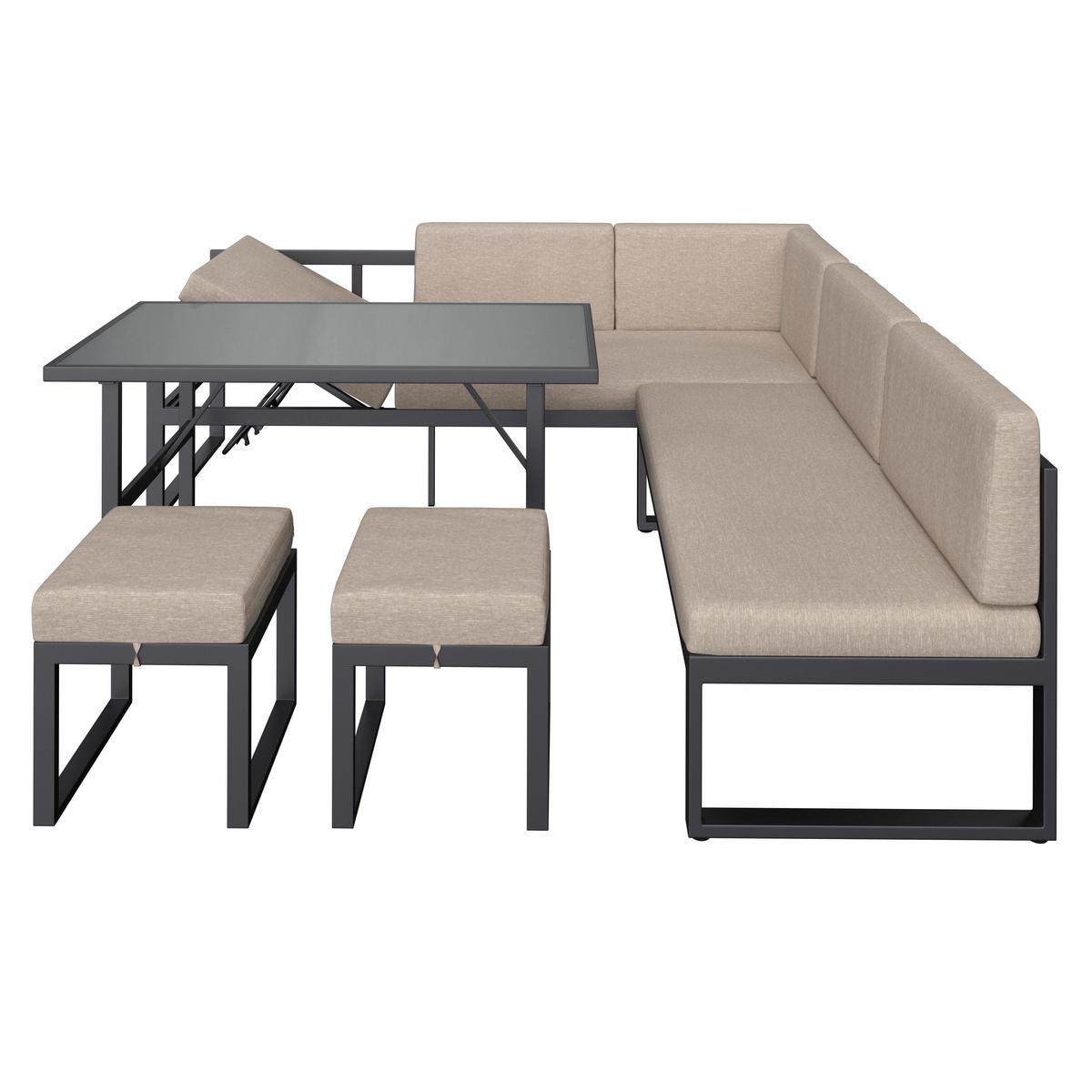 Lounge Garnitura Genf, Siva, 5-Delno - siva/svetlo siva, Moderno, kovina/steklo (213/136cm) - Beldano