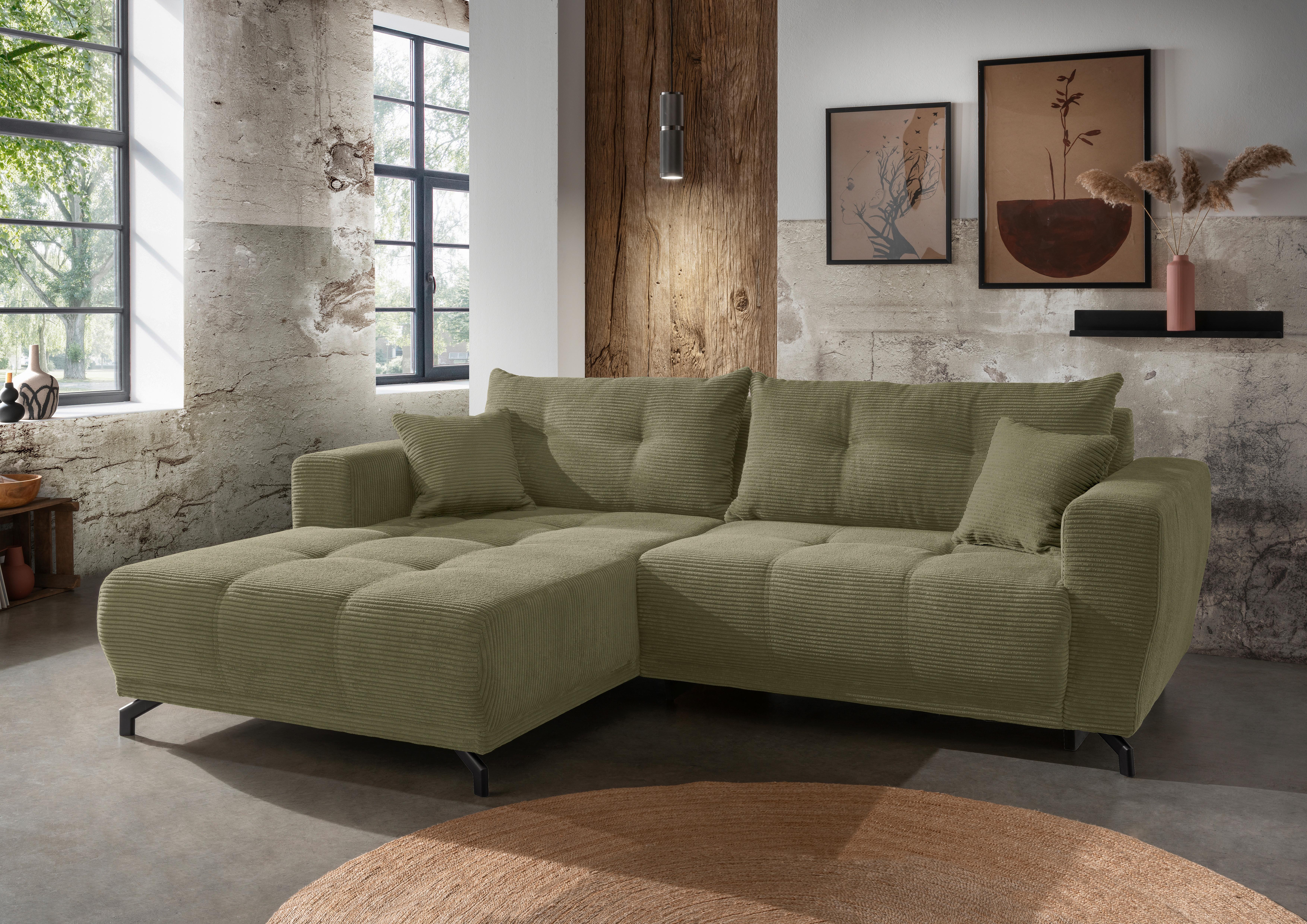 Wohnlandschaft Restato Olivgrün Cord - Schwarz/Olivgrün, MODERN, Holz/Textil (177/246cm) - MID.YOU