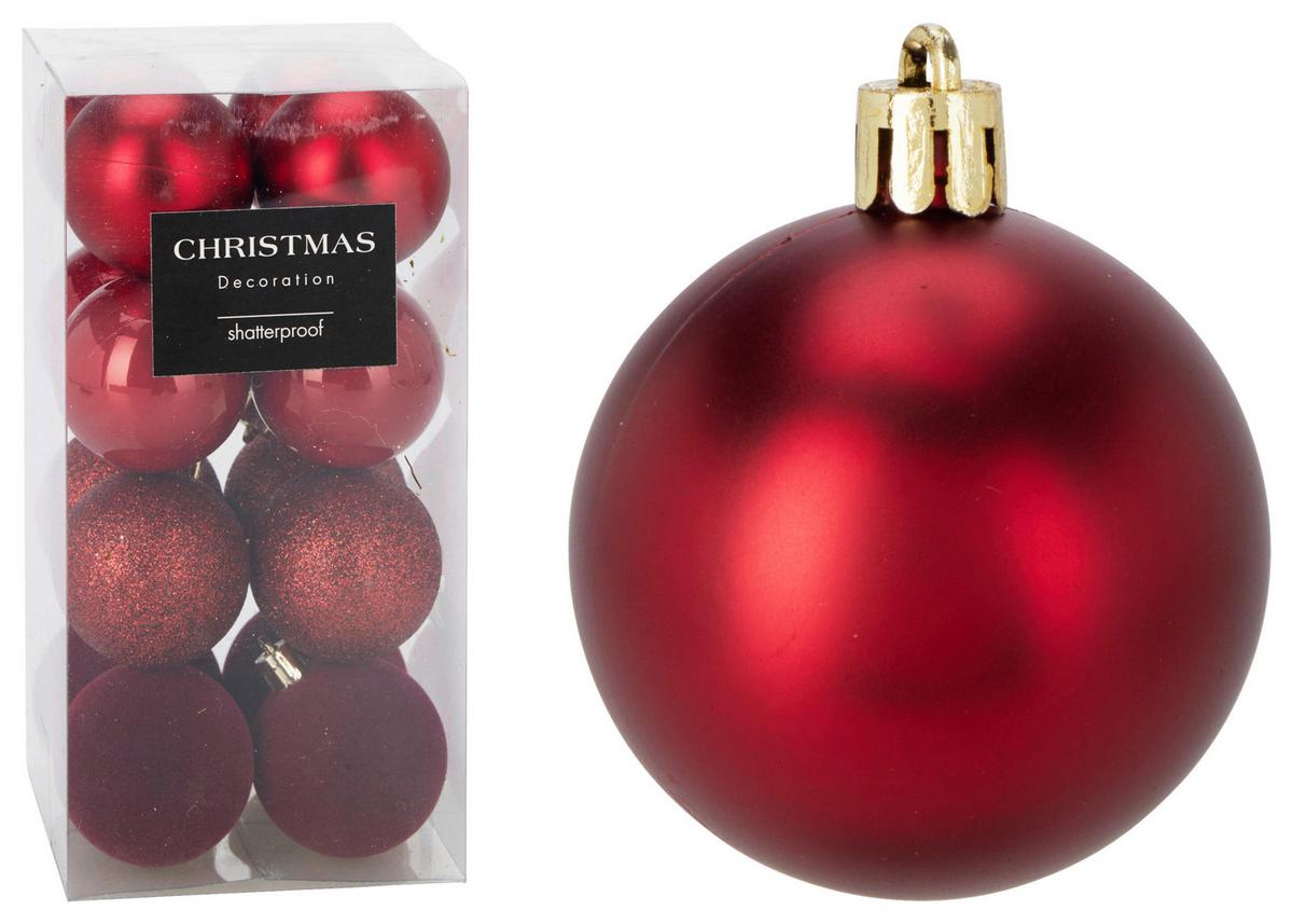 Christbaumkugel-Set Romy Rot 16-teilig - Rot, KONVENTIONELL, Kunststoff (5cm) - Mömax