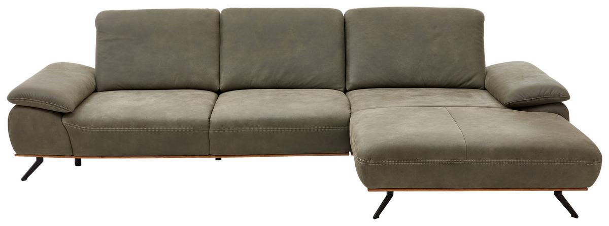 Wohnlandschaft Erling in Leder Olive - Beige/Schwarz, MODERN, Leder/Metall (322/89/187cm) - Premium Living