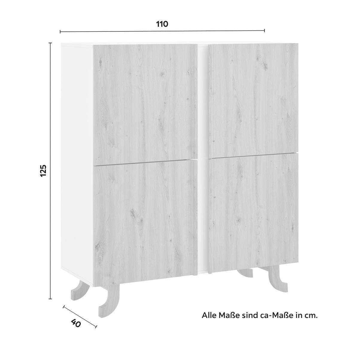 Visoka Komoda Vira, Barva Hrasta, Bela - barve bora/bela, Moderno, les (110/125/43cm) - Bessagi Home
