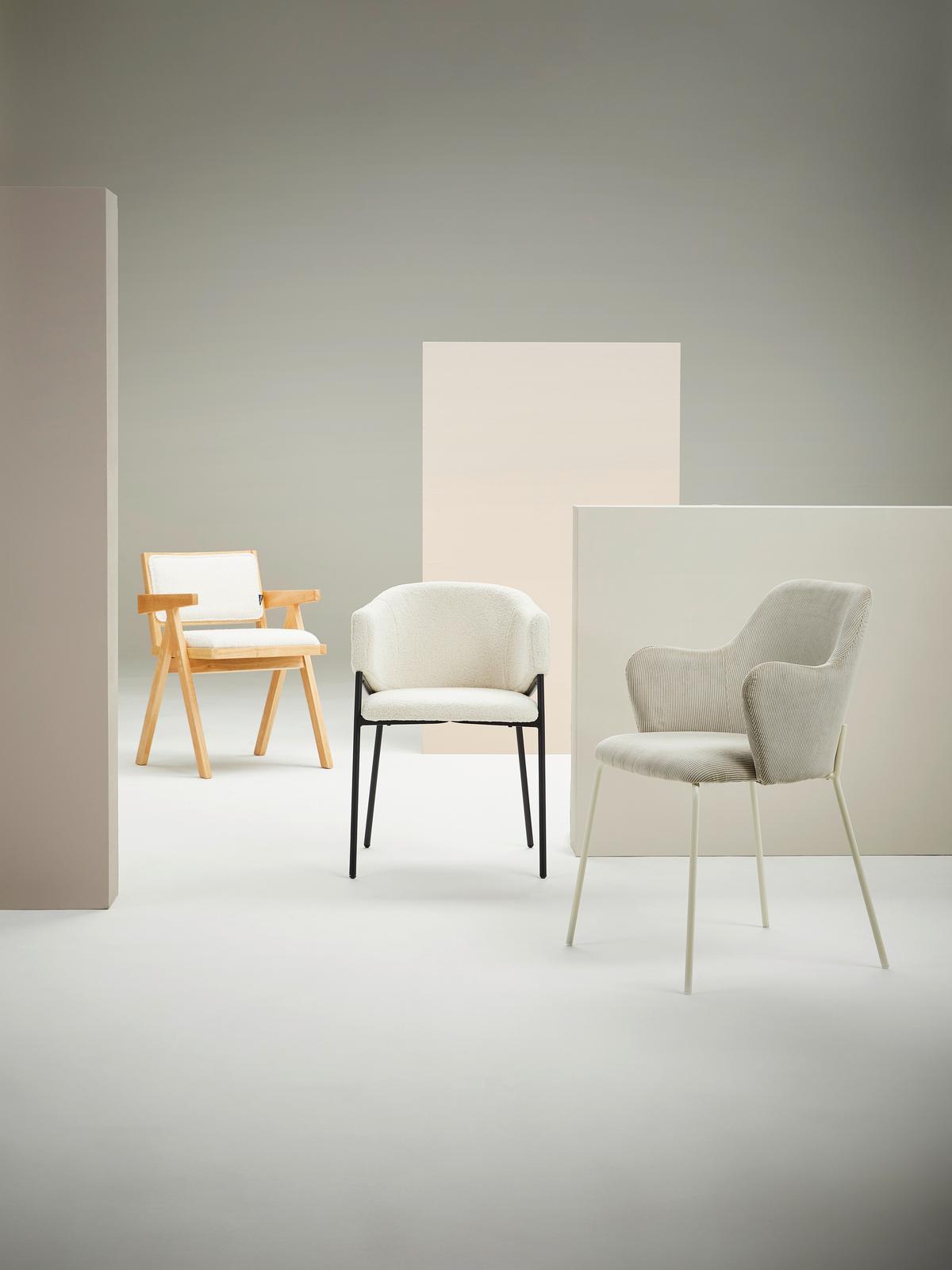 KRZESŁO Z PODŁOKIETNIKAMI NAPOLI - kolor naturalny/biały, Modern, drewno/tkanina (51/79/54cm) - Livetastic