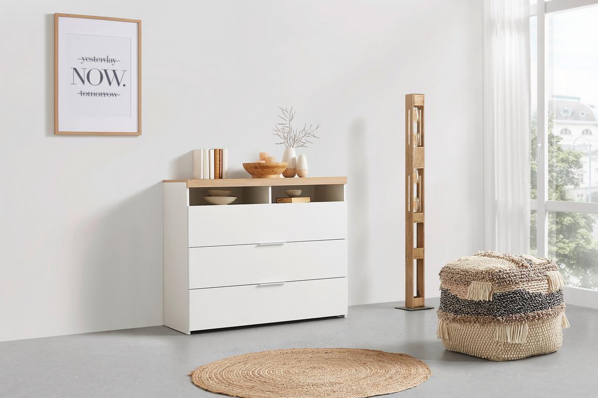 Kommode In Weiss/eiche - Weiss Hochglanz/Weiss, Konventionell, Holzwerkstoff/Metall (110/94/45cm) - Premium Living