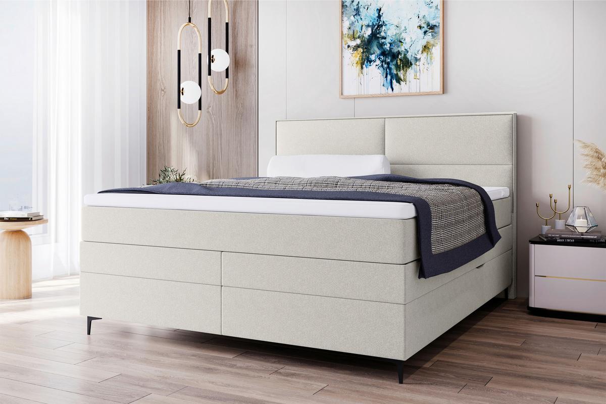 Boxspringbett Bari Creme ca. 160x200cm - Creme/Schwarz, KONVENTIONELL, Textil/Metall (160/200cm) - Mömax