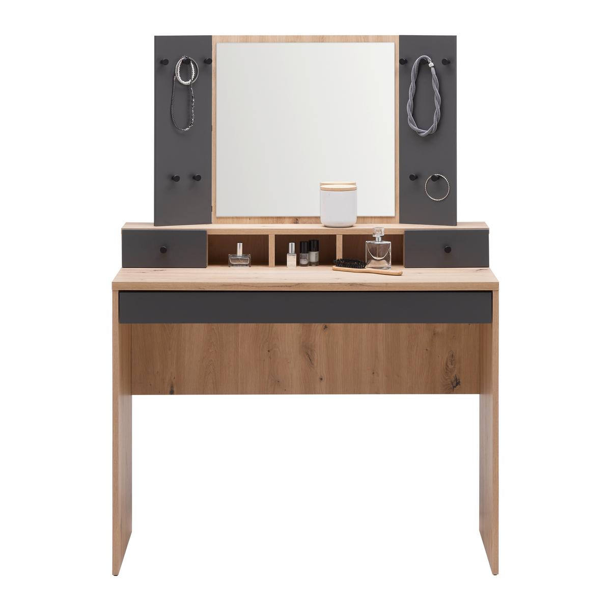 Schminktisch Eva I in Eiche/Anthrazit - Modern, Glas/Holzwerkstoff (100/140/45cm) - Mömax
