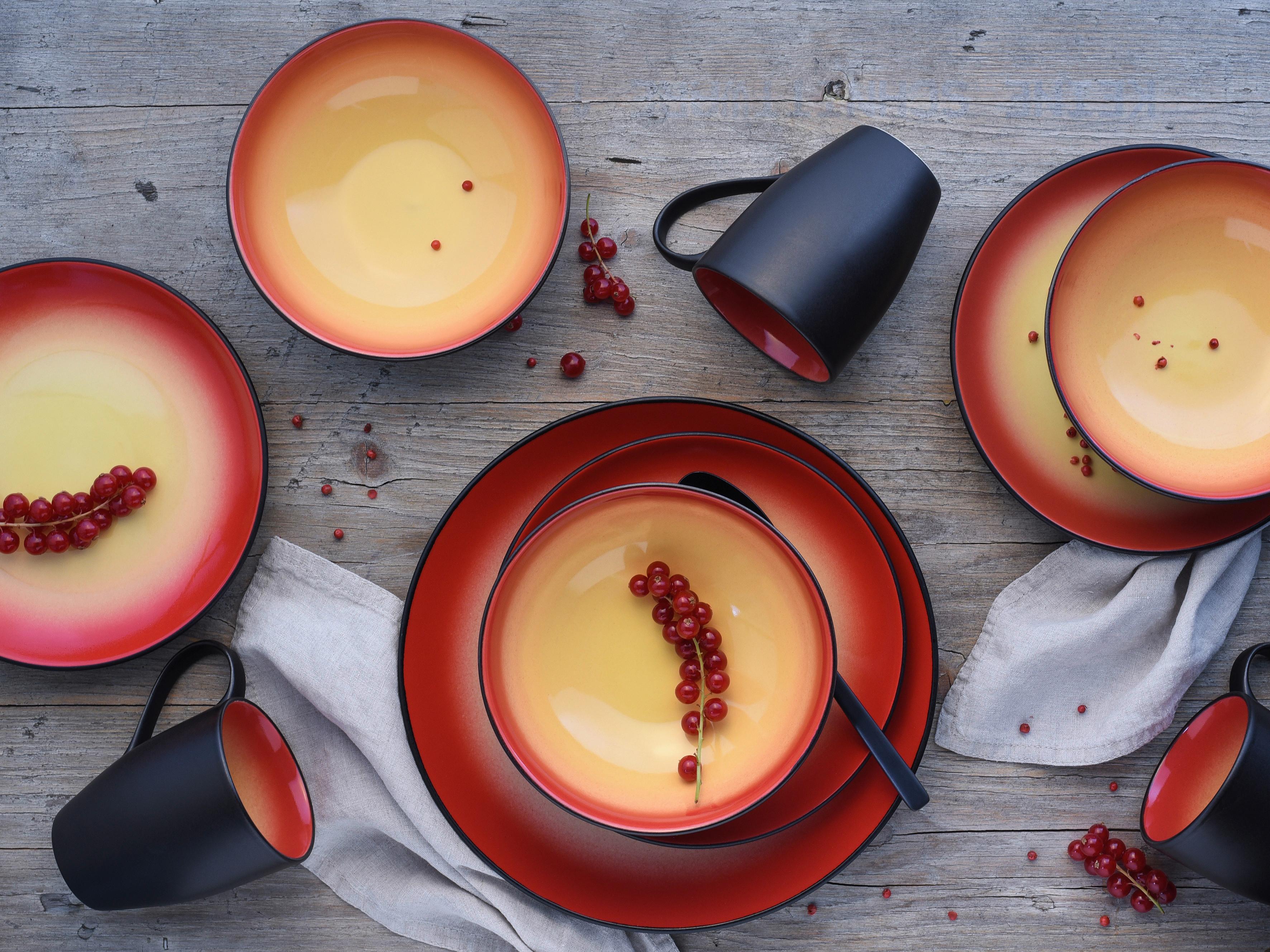 Kombiservice 20200, 16-teilig - Rot/Schwarz, Basics, Keramik (34/31,5/33cm) - Creatable