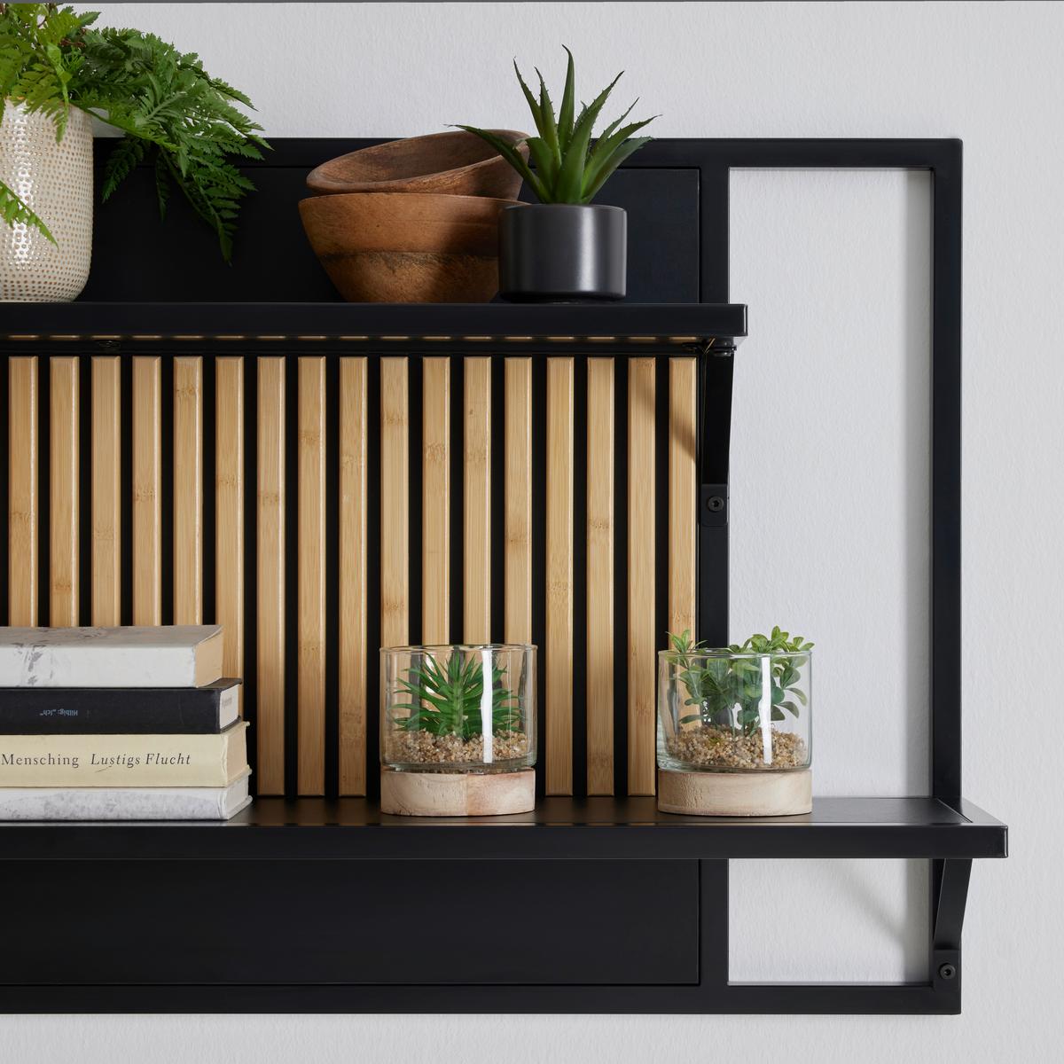 Wandregal Madrid Schwarz/Naturfarben massiv - Eichefarben/Schwarz, Modern, Holz/Holzwerkstoff (100/60/25cm) - Mömax