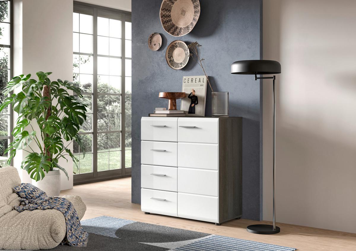 Kommode Salsa ca. 80x85x37 cm Weiß/Rauchsilb - Weiß Hochglanz/Silberfarben, Design, Holzwerkstoff/Kunststoff (80/85/37cm) - MID.YOU