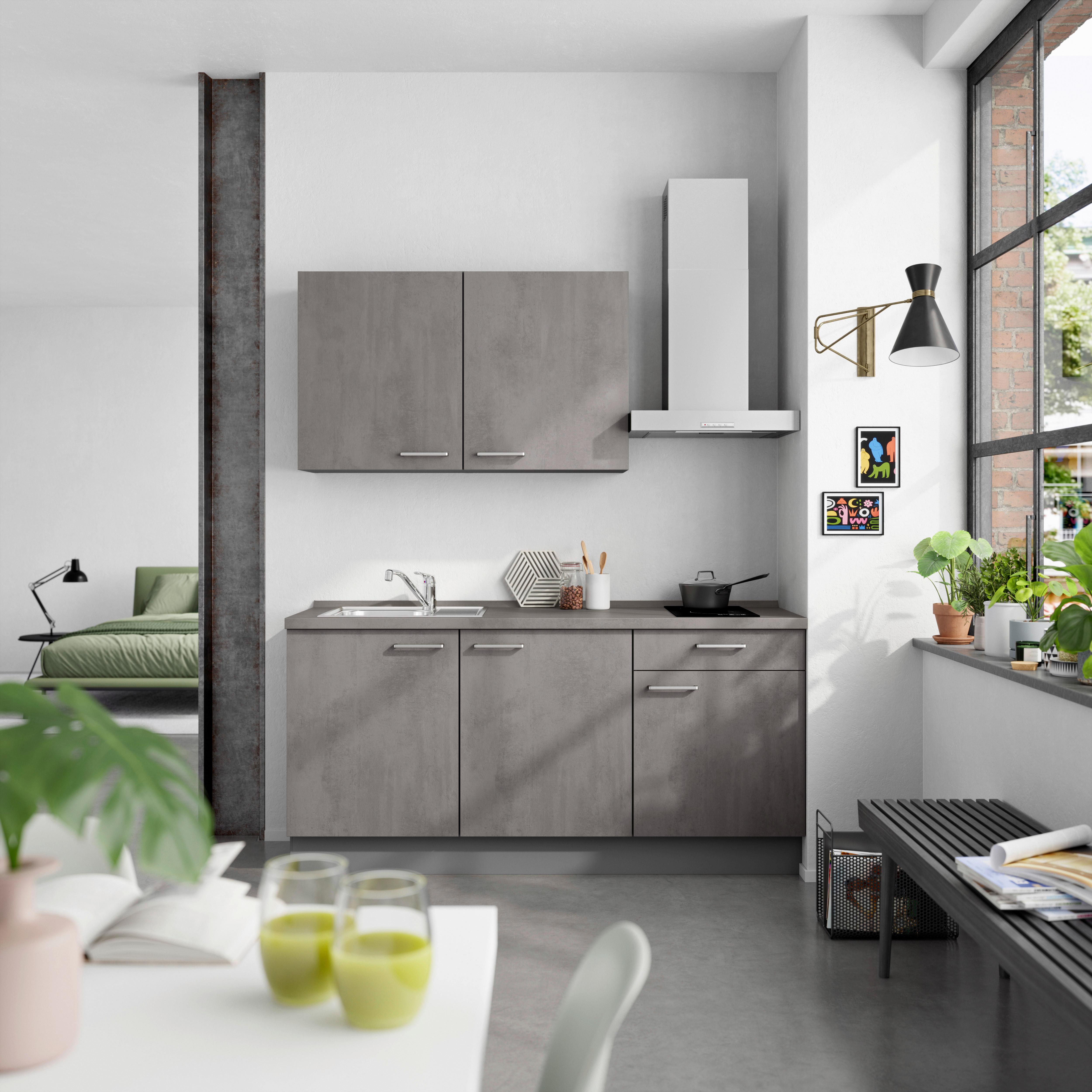 Küchenblock Riva Low m. Geräten Schieferfarben - Schieferfarben/Edelstahlfarben, MODERN, Holzwerkstoff/Metall (180cm) - Nobilia