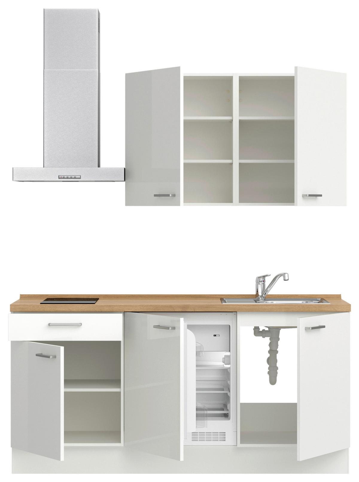 Küchenleerblock Flash Low o. Geräte Weiß - Edelstahlfarben/Eichefarben, MODERN, Holzwerkstoff/Metall (180cm) - Nobilia