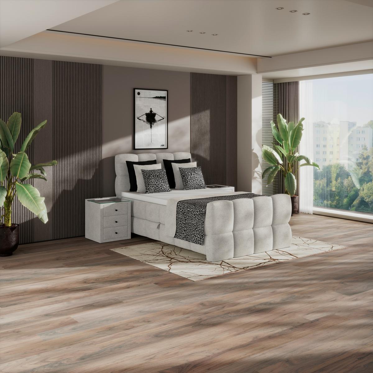 Postelja Boxspring Brisbane, Krem Barva, 140x220 - črna/krem barve, Trend, kovina/umetna masa (140/220cm) - Premium Living