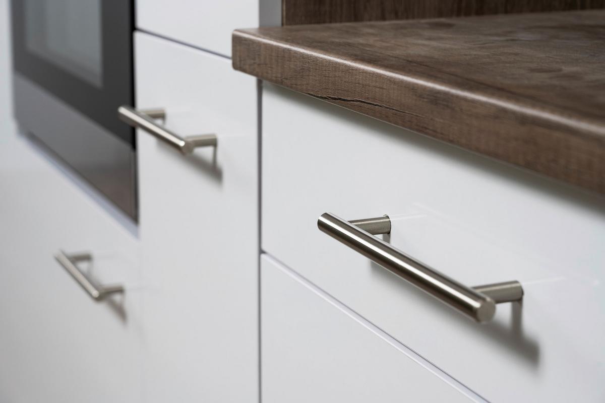 Küchenblock mit Geräten Weiß/Eiche B: ca. 360 cm - Edelstahlfarben/Eichefarben, Design, Holzwerkstoff/Metall (360cm) - Respekta