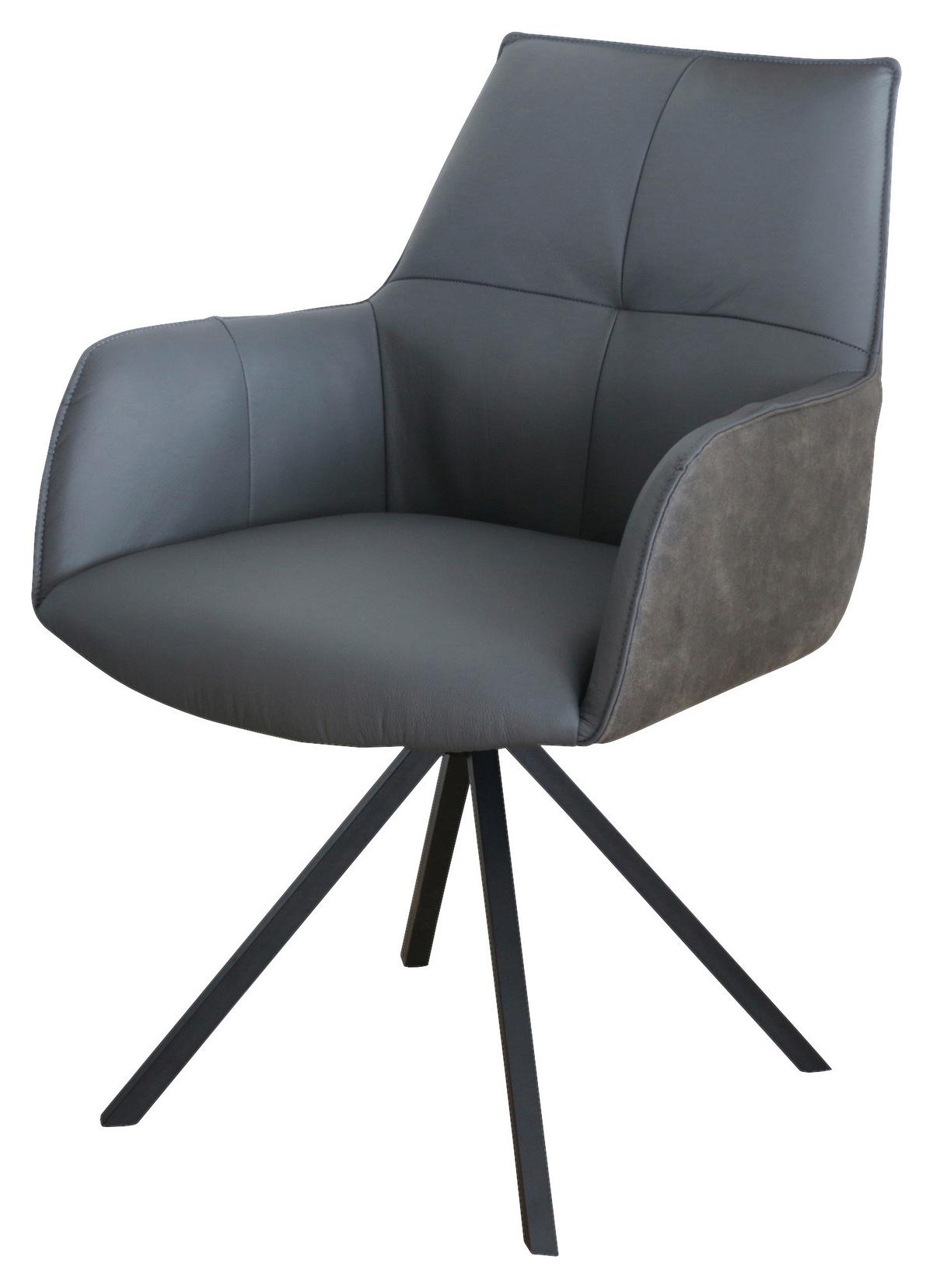 KRZESŁO Z PODŁOKIETNIKAMI NIZZA - antracytowy/czarny, Design, skóra/metal (59,5/87,5/69cm) - Novel