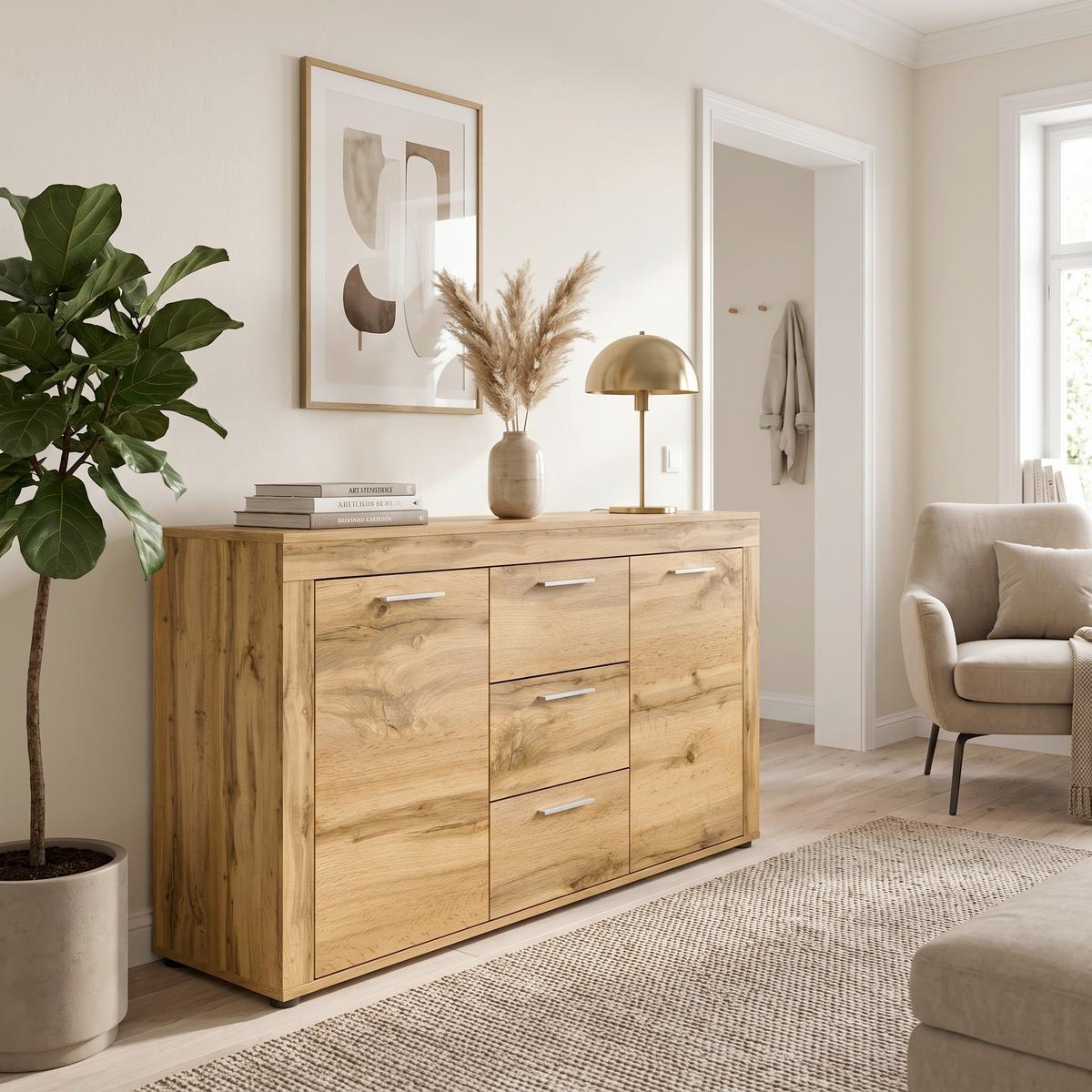 Komoda Jam - srebrne boje/crna, Design, drvni materijal/plastika (125/80/35cm) - Modern Living