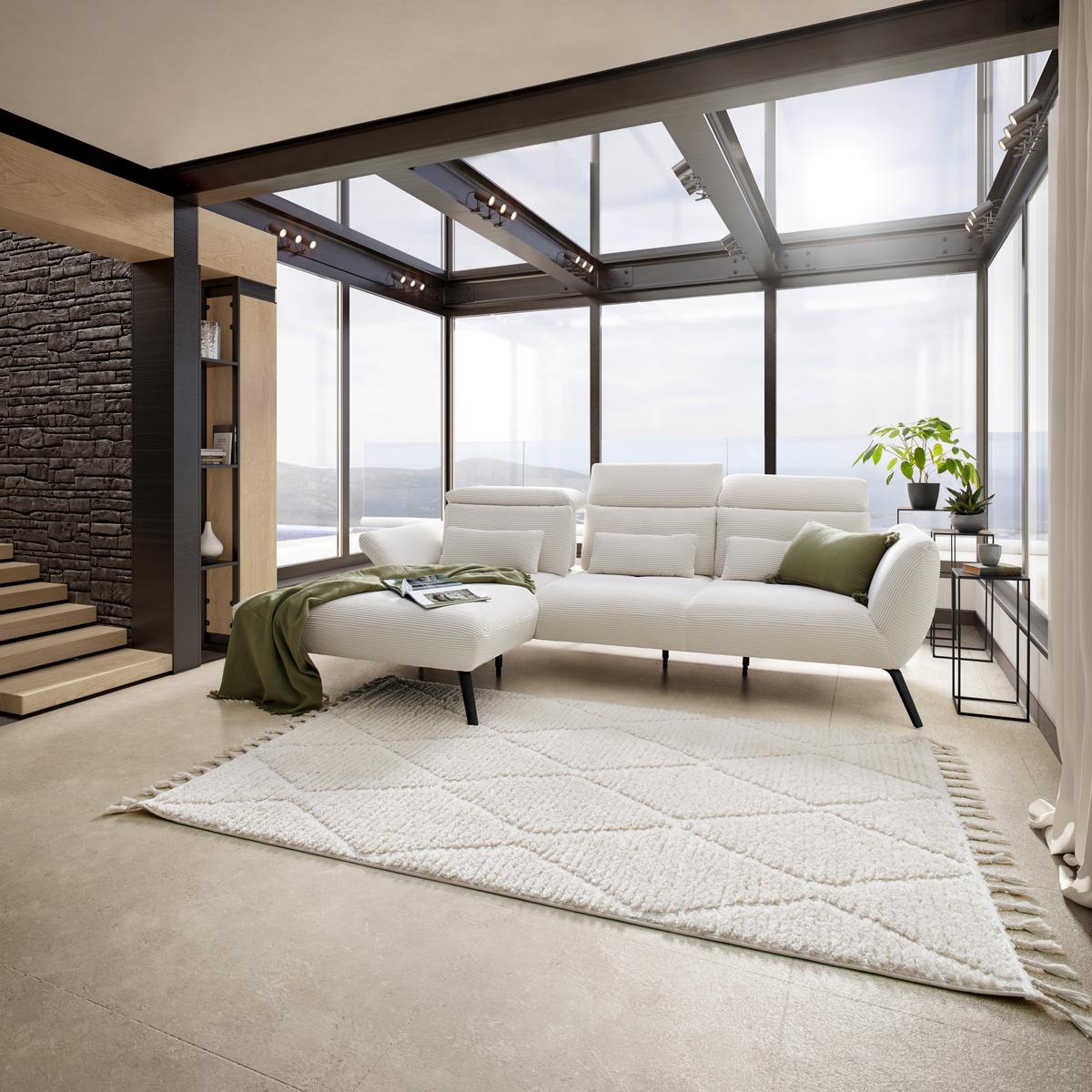 Wohnlandschaft Seattle in Weiß - Weiss/Schwarz, Modern, Holzwerkstoff/Textil (196/301cm) - Premium Living