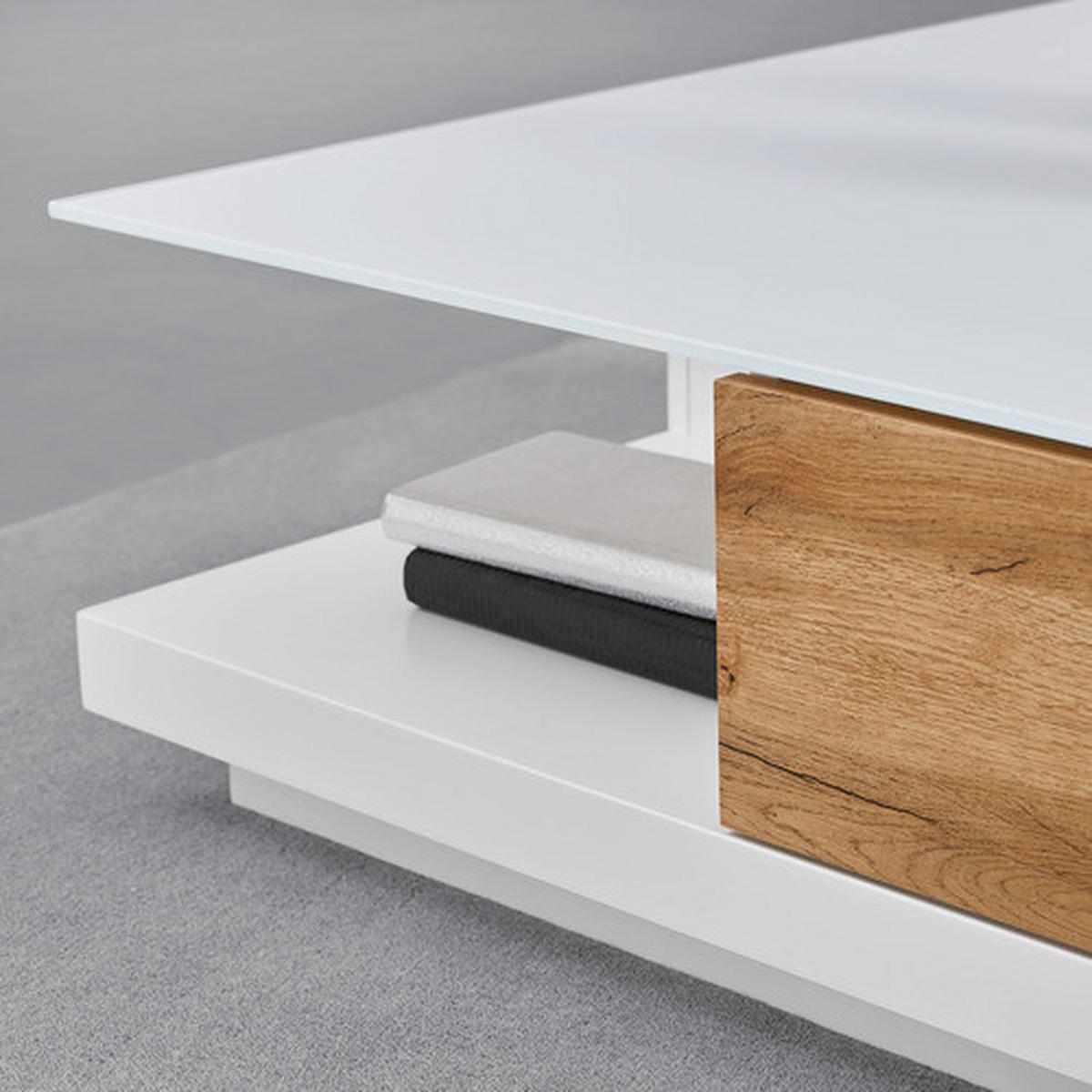 Couchtisch Nevio Weiß Eichefarben MDF mit Stauraum - Eichefarben/Weiß, MODERN, Glas (85/85/30cm) - Bessagi Home