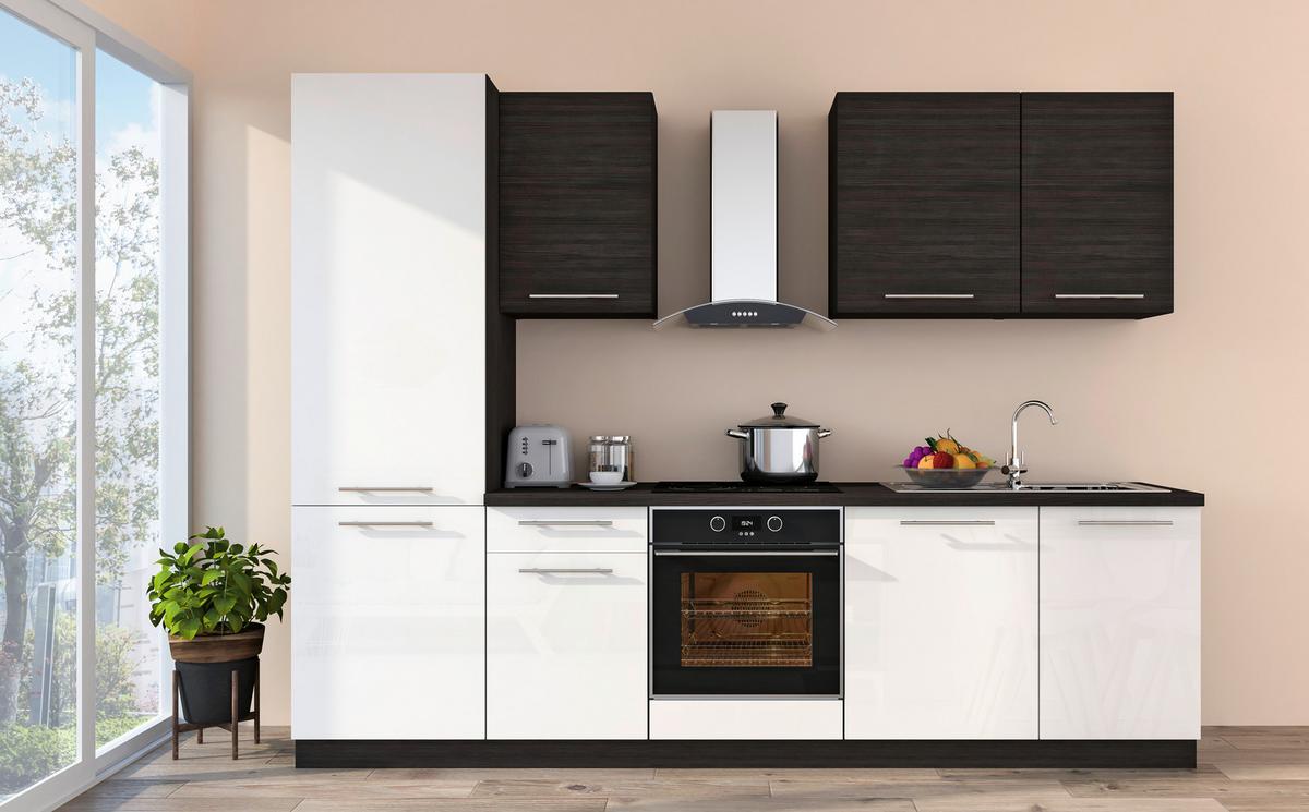 Konyhablokk Alpha - fekete/feketefenyő színű, Modern, fa/fém (280/215cm) - Best Price