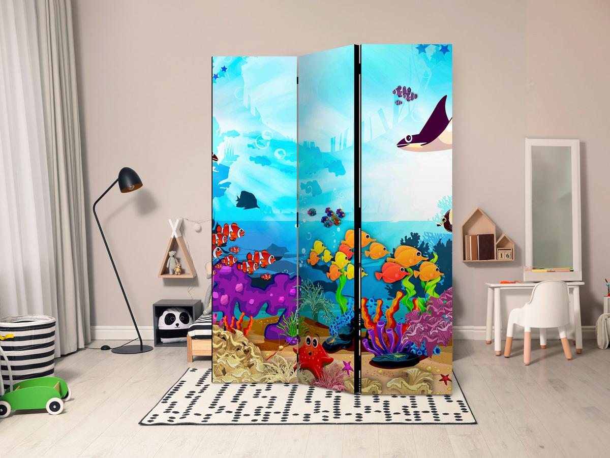 Paravan Underwater Fun, 3-Delni, Dvostranski - večbarvno, Basics, tekstil/les (135/172/3cm) - artgeist